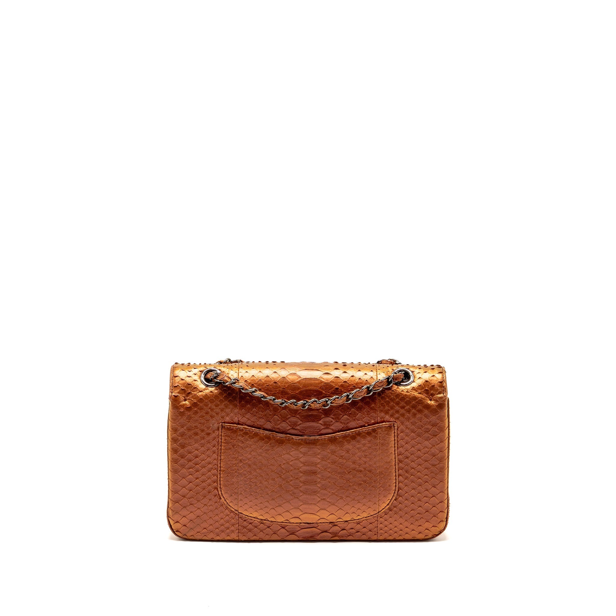 CHANEL CLASSIC DOUBLE FLAP BAG PYTHON LEATHER ORANGE SHW