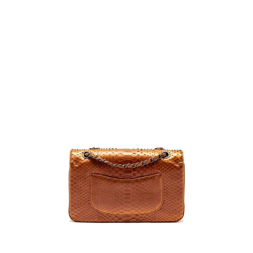 CHANEL CLASSIC DOUBLE FLAP BAG PYTHON LEATHER ORANGE SHW