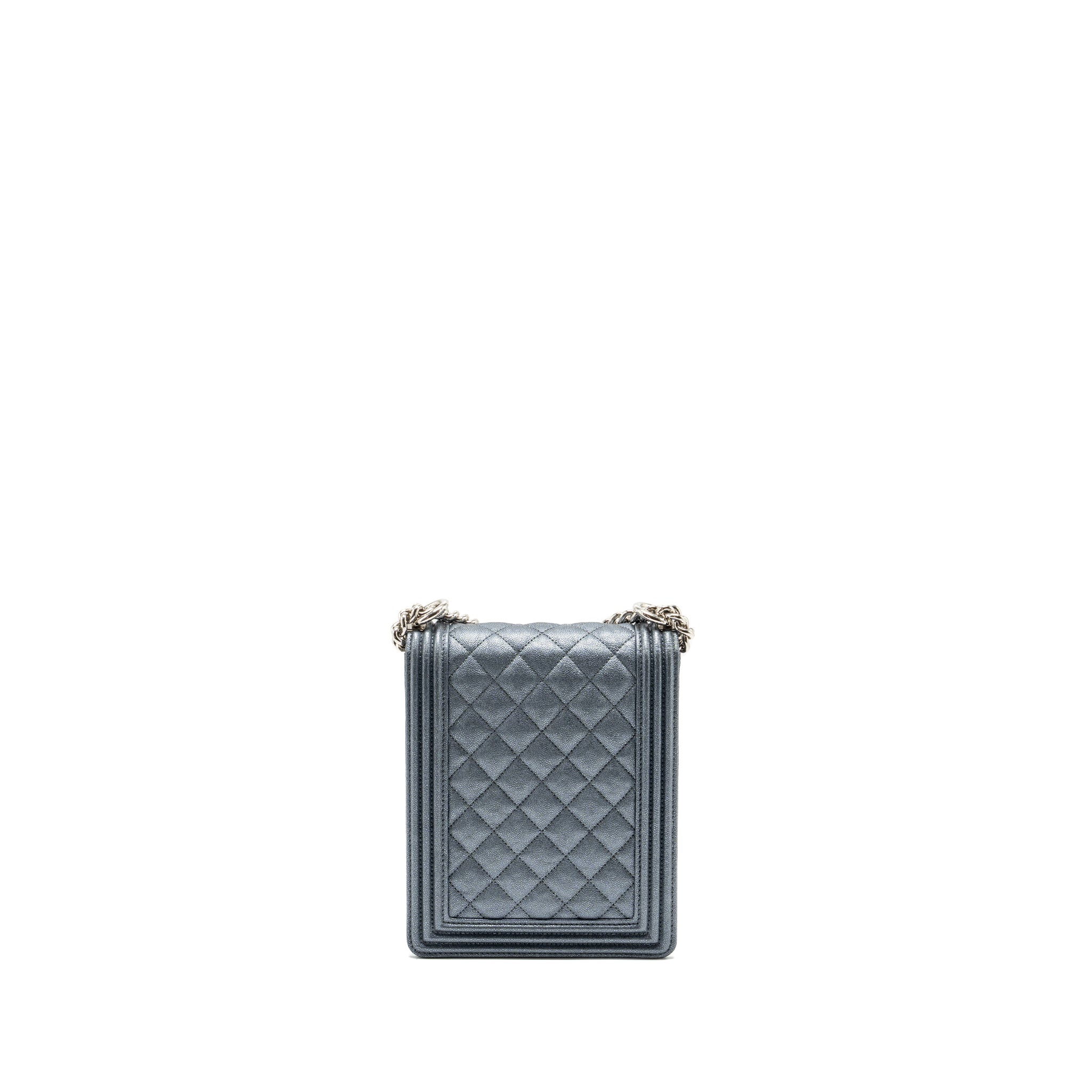 CHANEL NORTH SOUTH BOY BAG CAVIAR METALLIC GREY SHW