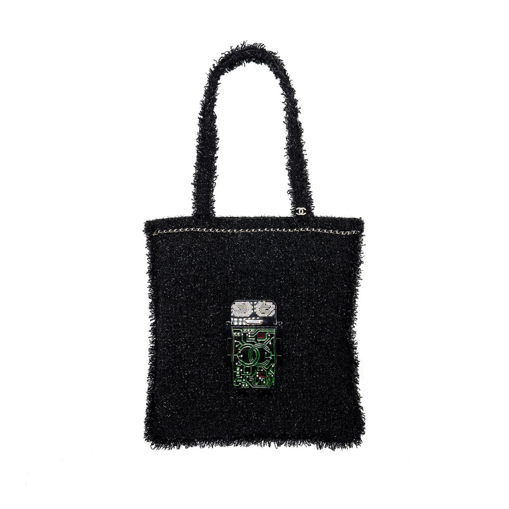 CHANEL 17S RESIN ROBOT TOTE BAG TWEED BLACK SHW