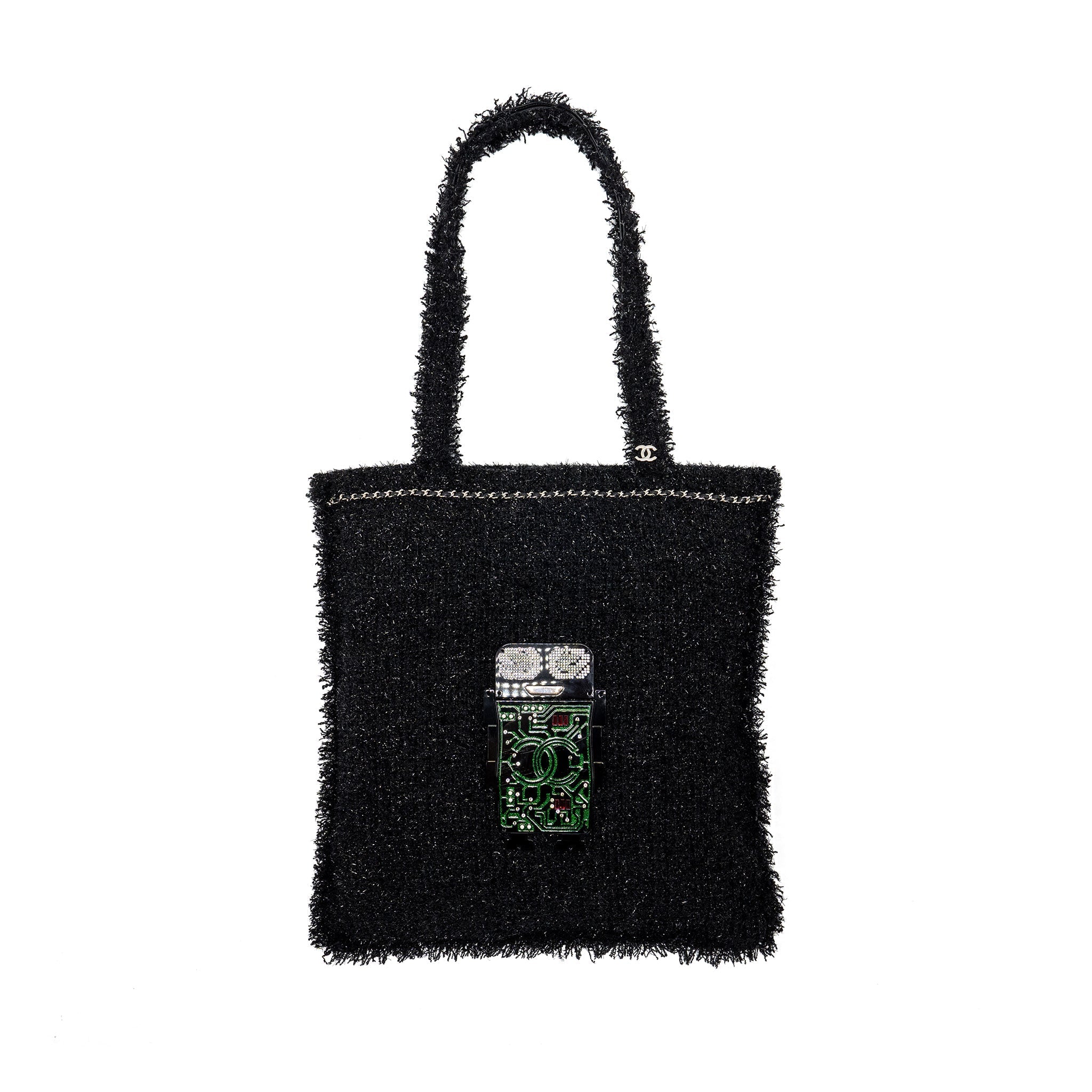 CHANEL 17S RESIN ROBOT TOTE BAG TWEED BLACK SHW