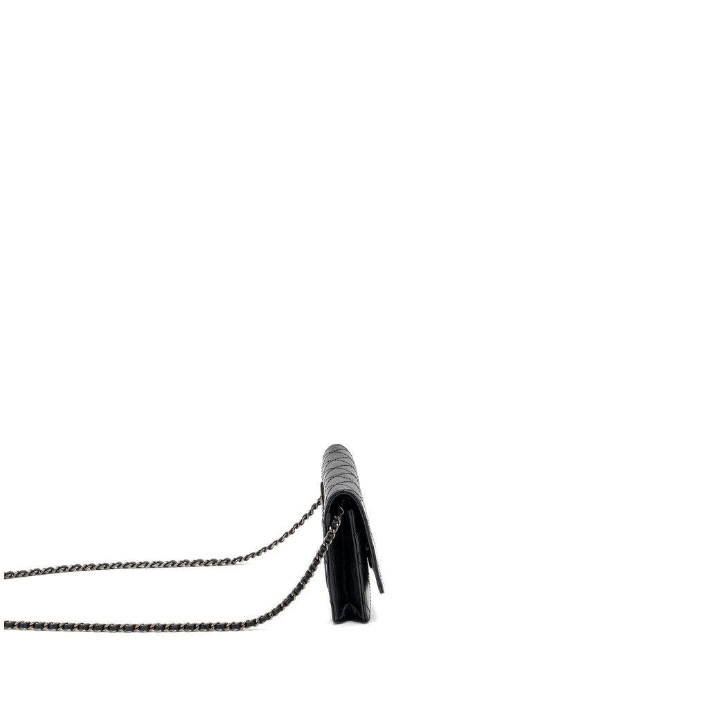 CHANEL 2.55 REISSUE WALLET ON CHAIN CALFSKIN BLACK RUTHENIUM HARDWARE