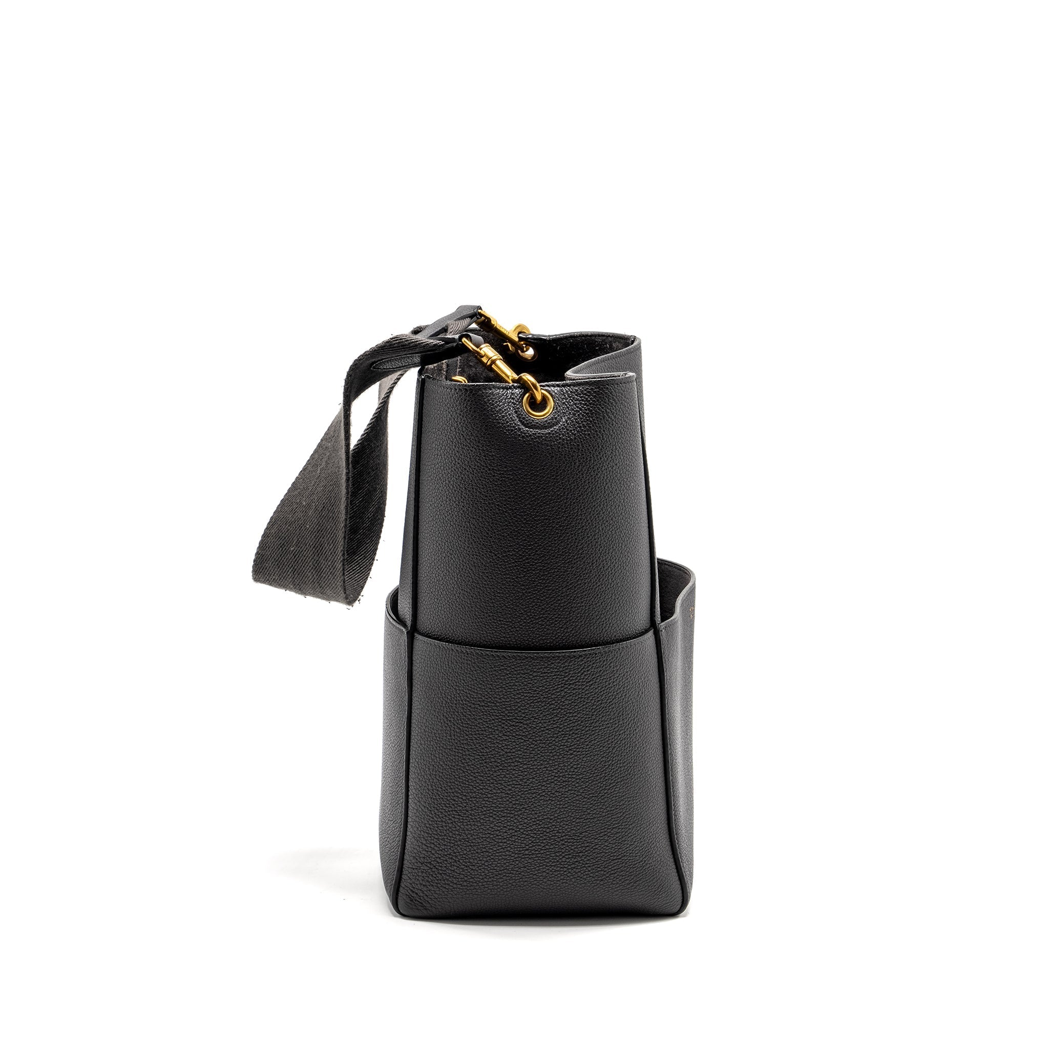 CELINE SANGLE BUCKET BAG CALFSKIN DARK GREY GHW