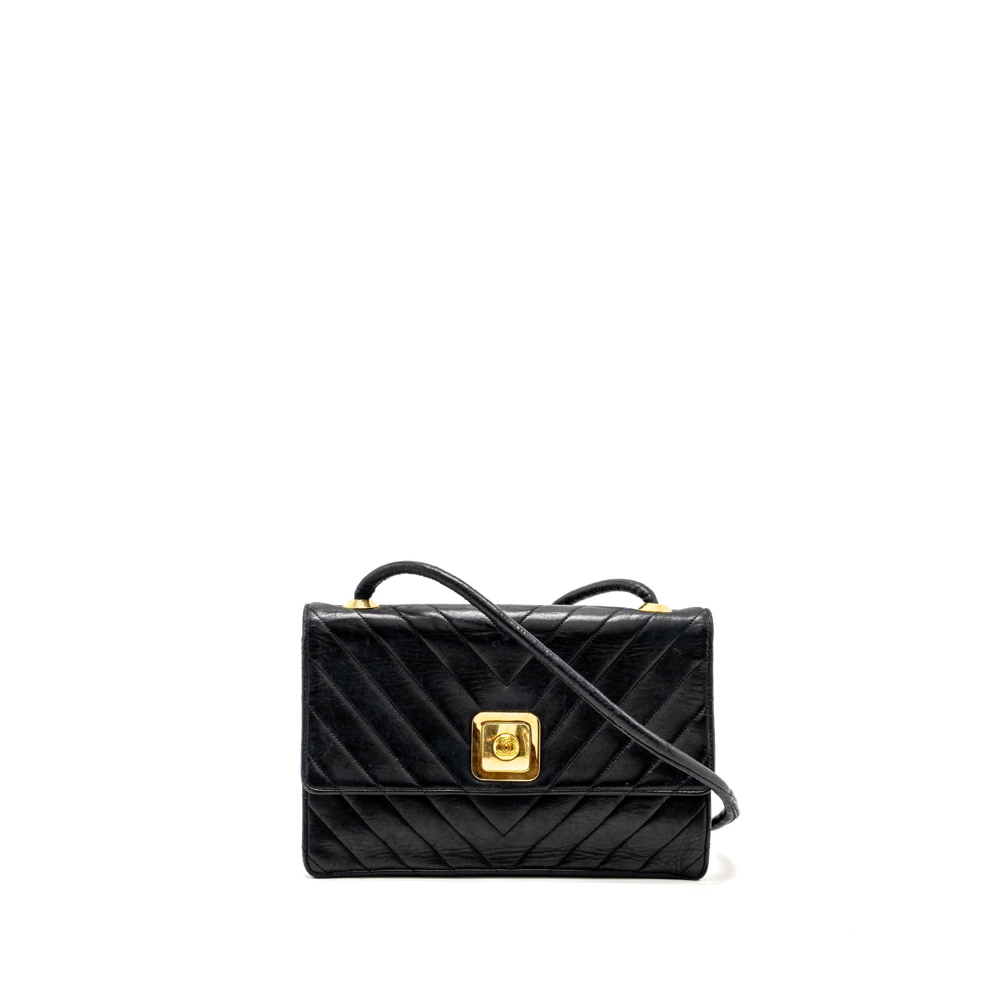 CHANEL VINTAGE CHEVRON FLAP BAG LAMBSKIN BLACK GHW