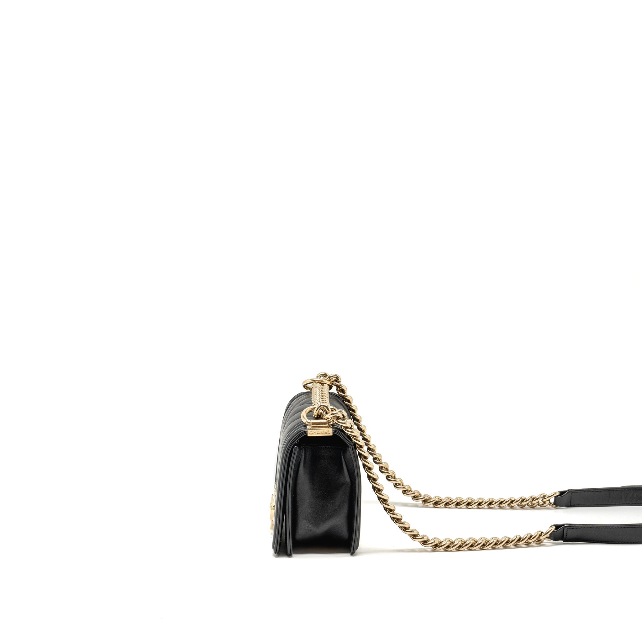 CHANEL SMALL CHEVRON BOY BAG LAMBSKIN BLACK LGHW