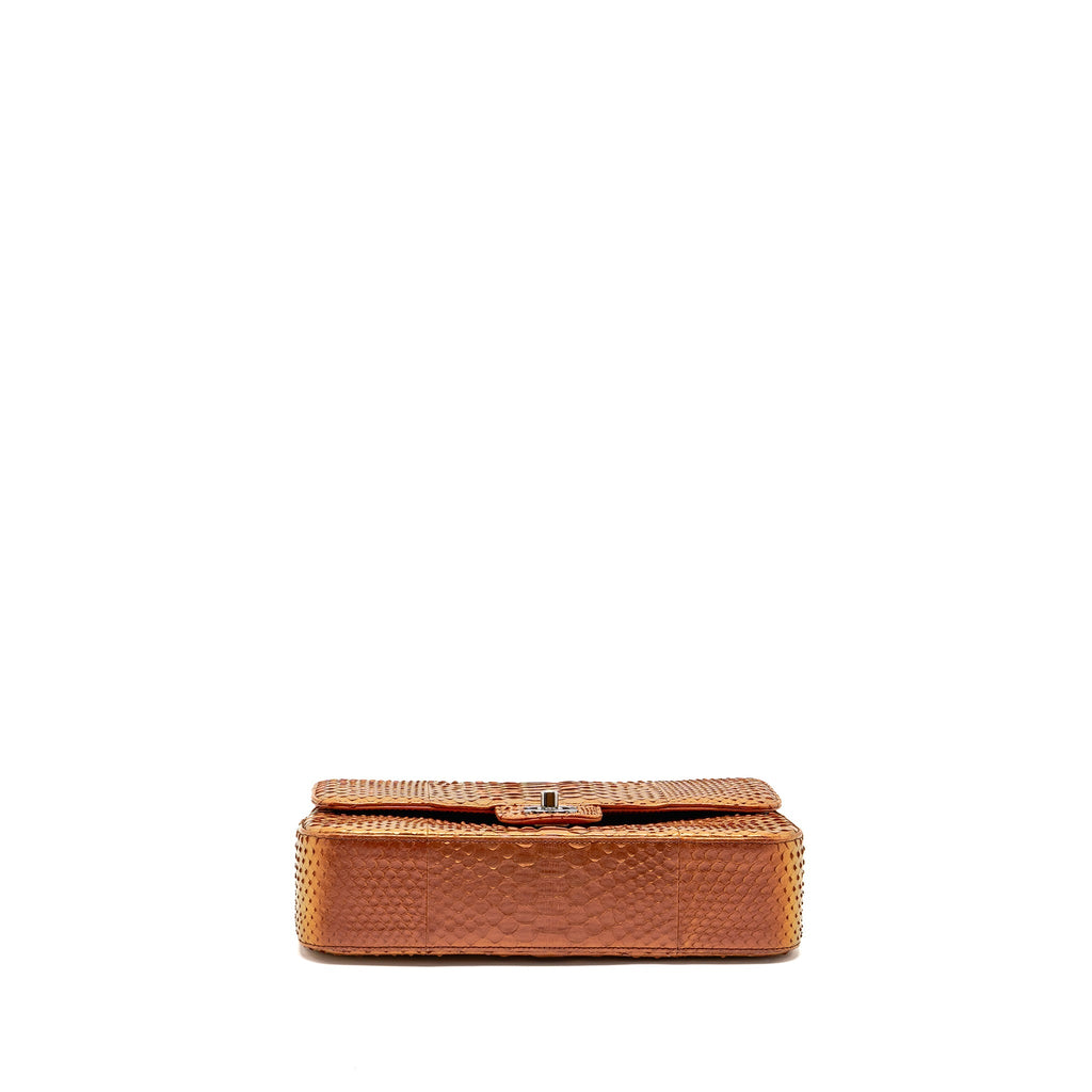 CHANEL CLASSIC DOUBLE FLAP BAG PYTHON LEATHER ORANGE SHW