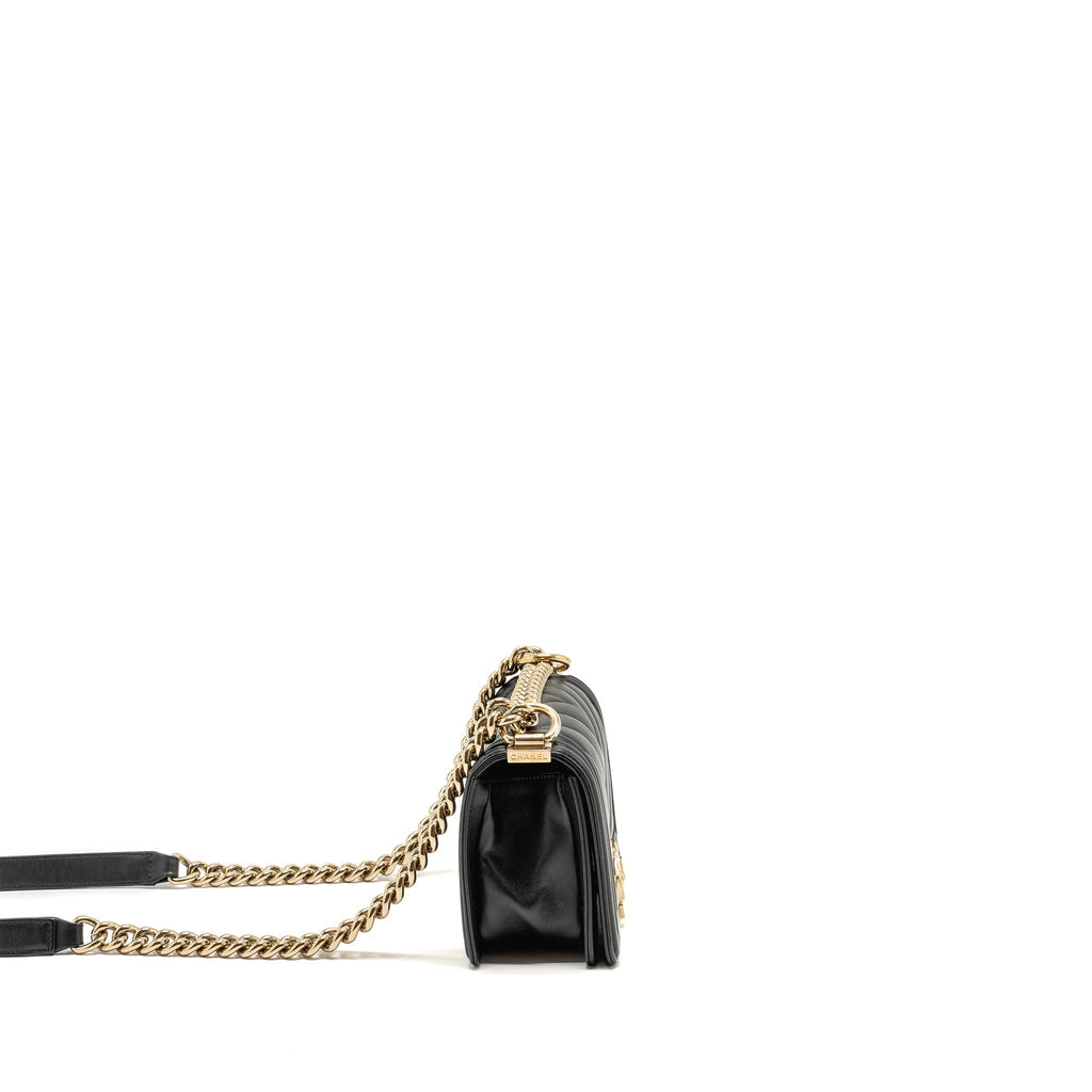 CHANEL SMALL CHEVRON BOY BAG LAMBSKIN BLACK LGHW