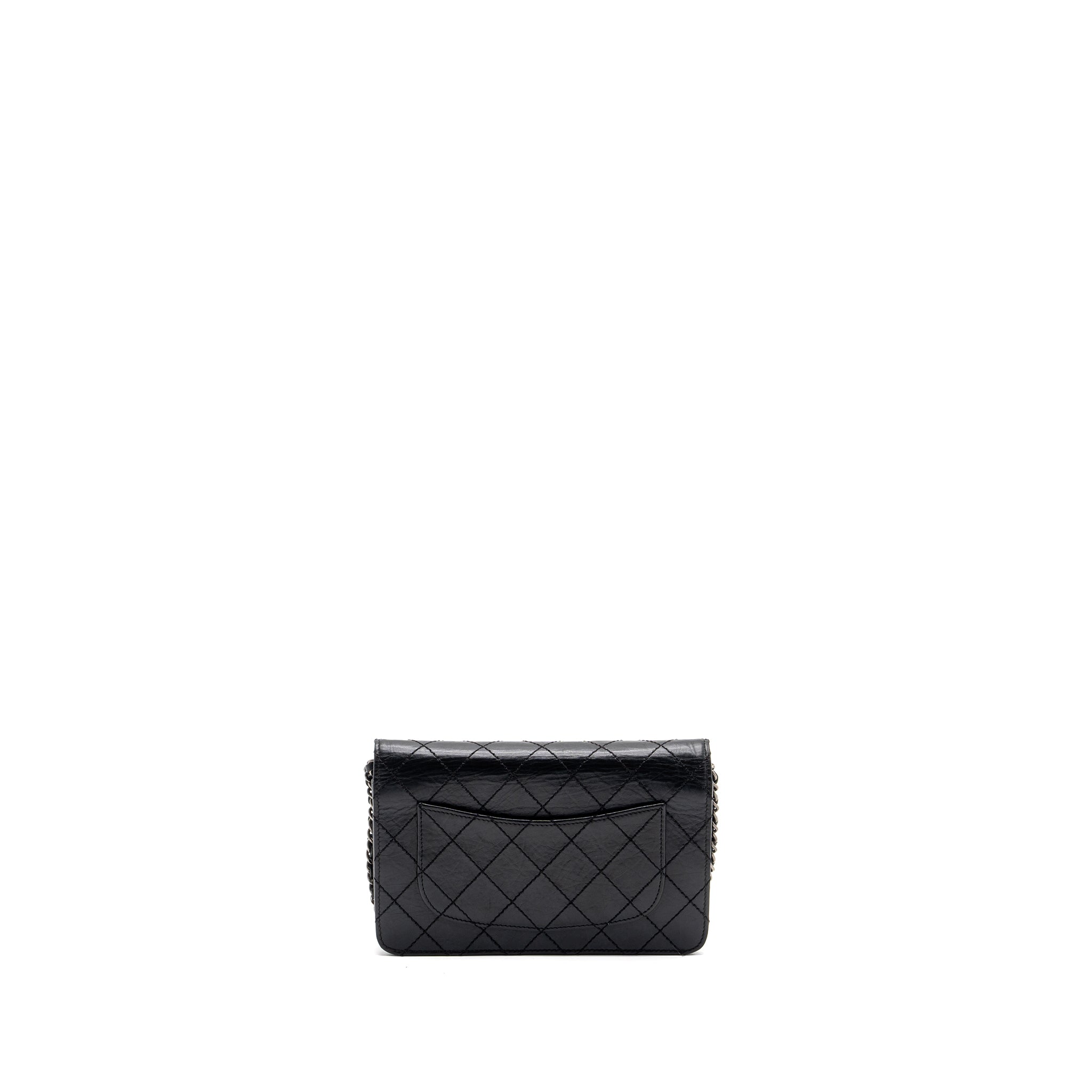CHANEL 2.55 REISSUE WALLET ON CHAIN CALFSKIN BLACK RUTHENIUM HARDWARE