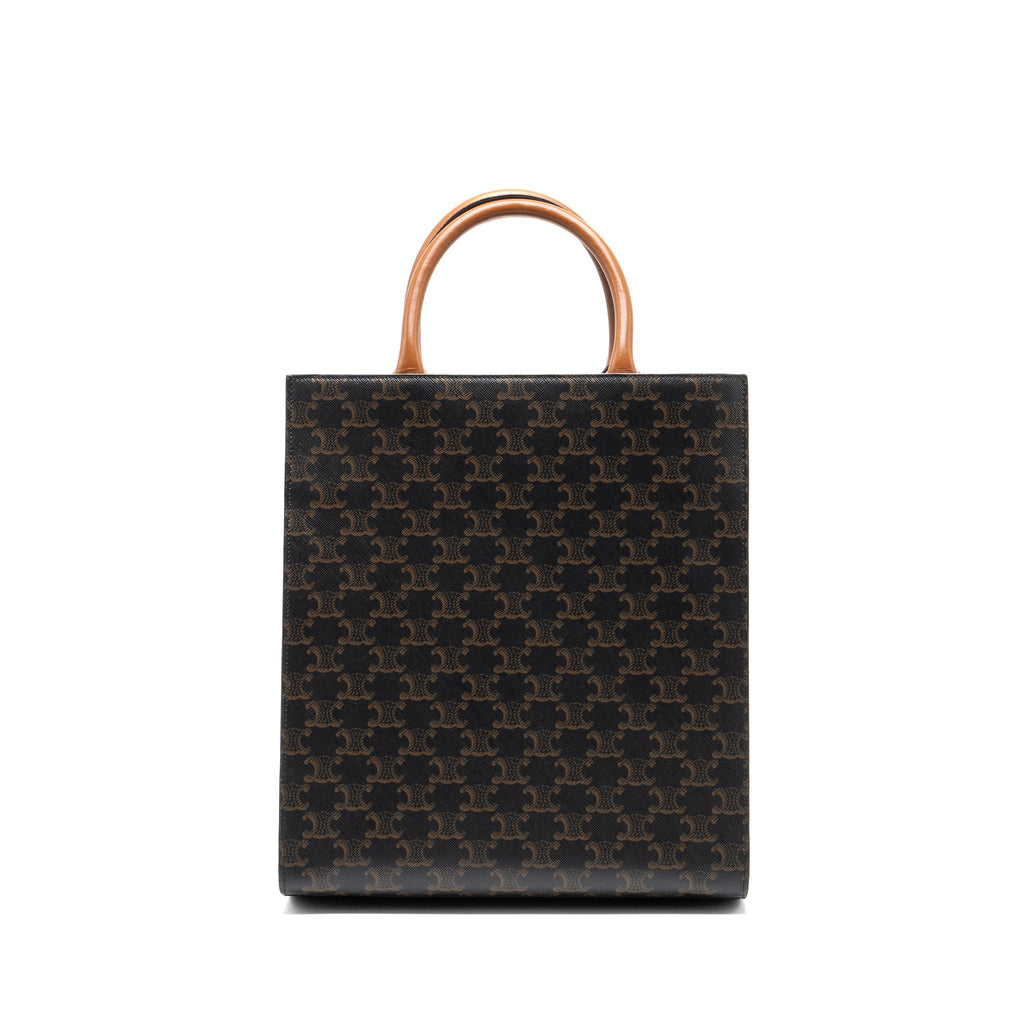 CELINE SMALL CABAS VERTICAL IN TRIOMPHE CANVAS/CALFSKIN TAN GHW