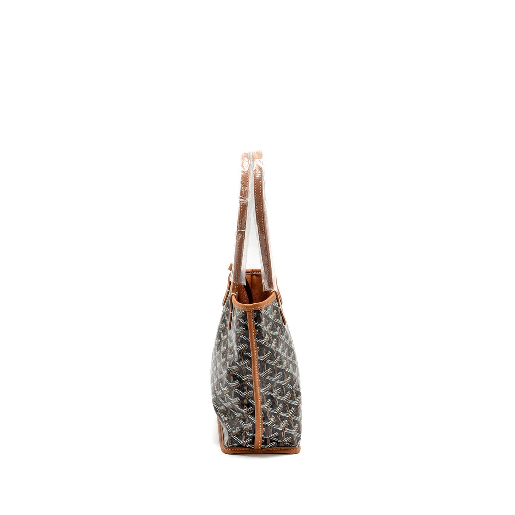 GOYARD MINI ANJOU TOTE BAG GOYARDLINE CANVAS / CALFSKIN BLACK/TAN SHW