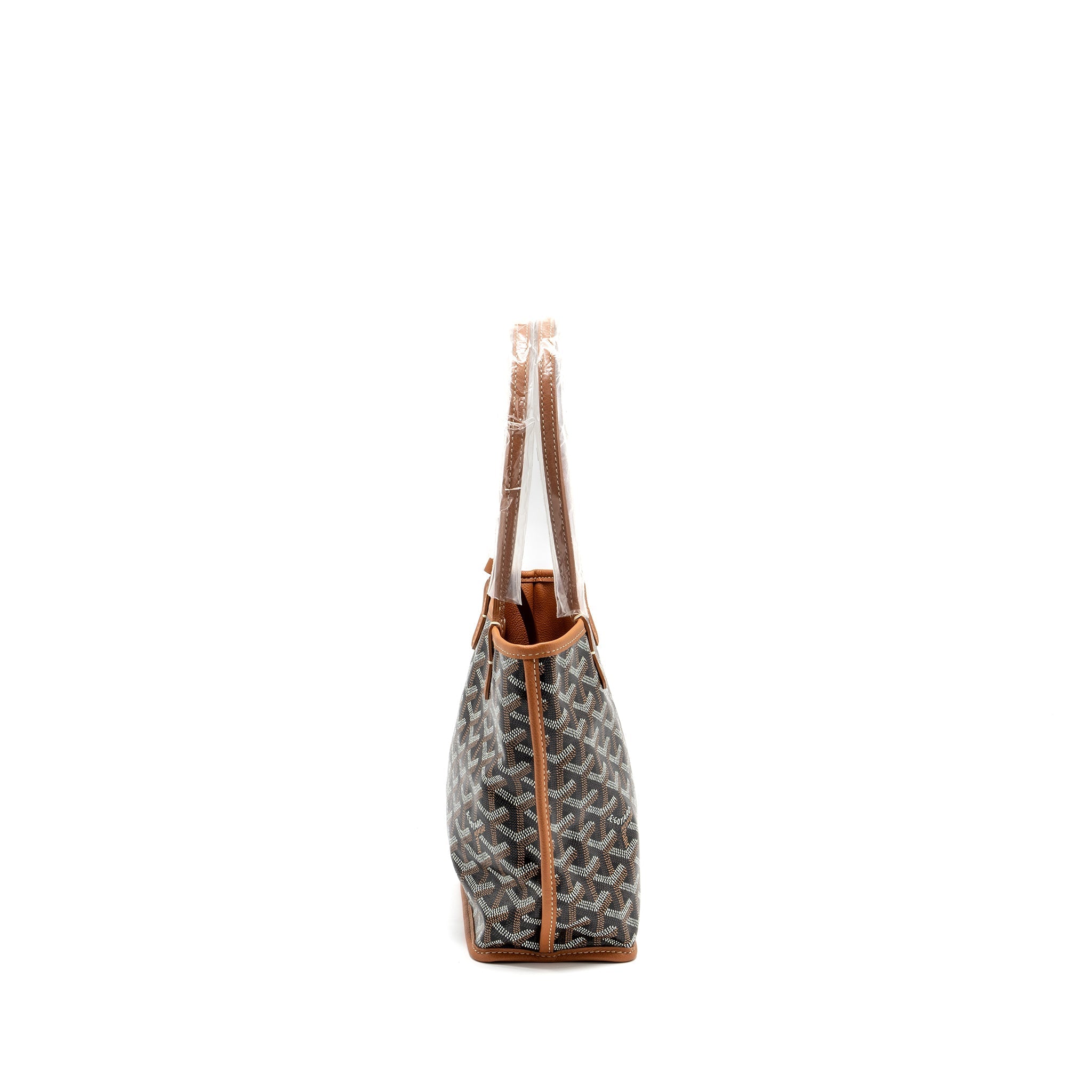 GOYARD MINI ANJOU TOTE BAG GOYARDLINE CANVAS / CALFSKIN BLACK/TAN SHW