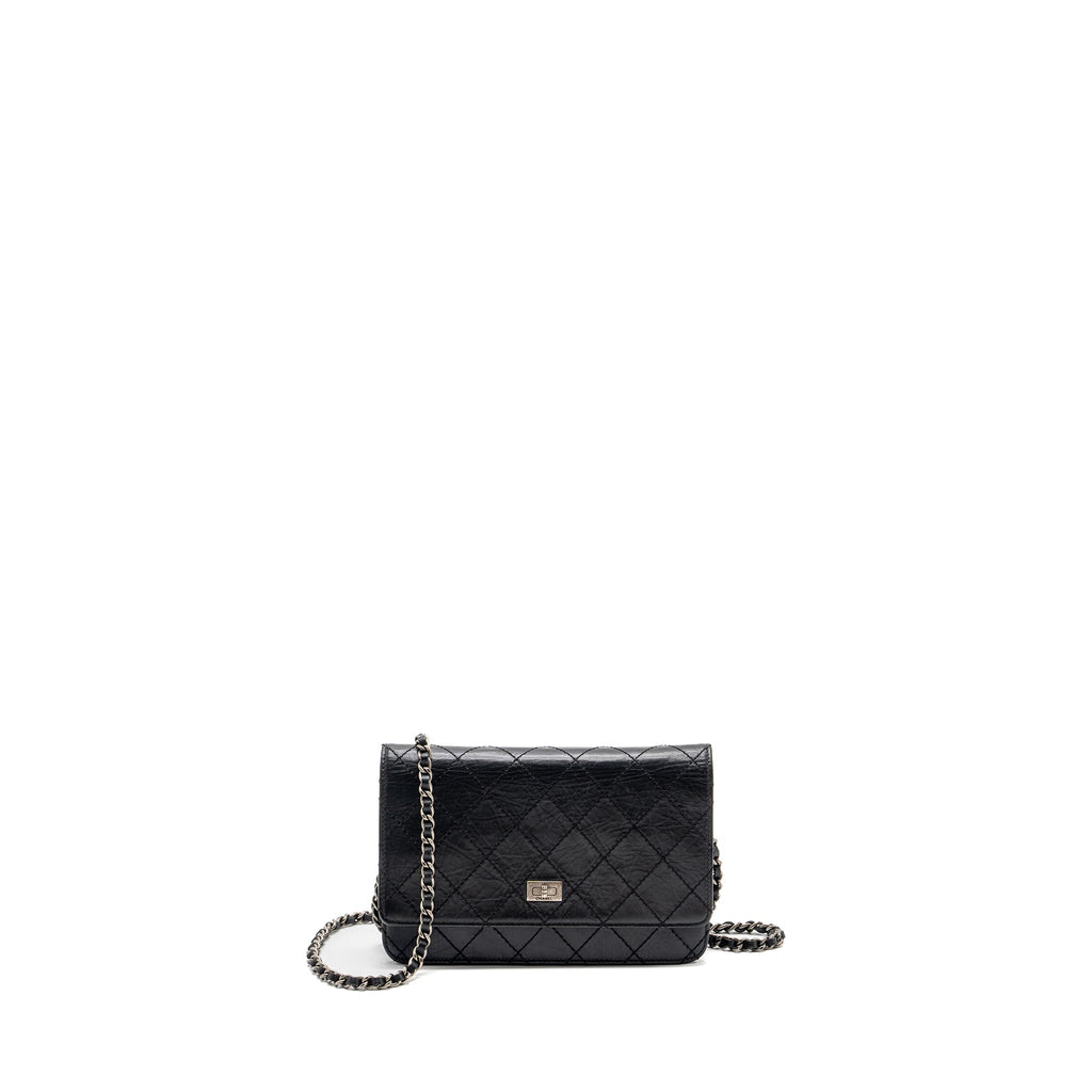 CHANEL 2.55 REISSUE WALLET ON CHAIN CALFSKIN BLACK RUTHENIUM HARDWARE