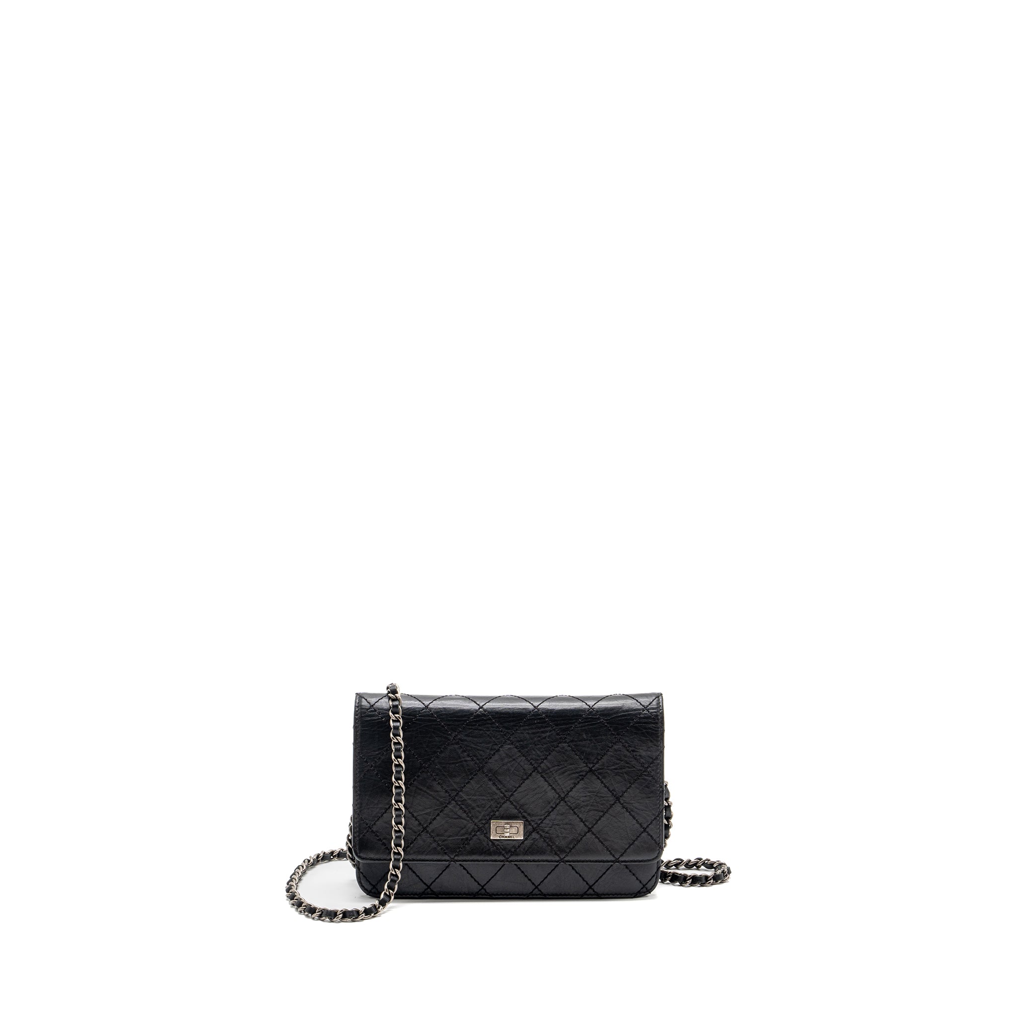 CHANEL 2.55 REISSUE WALLET ON CHAIN CALFSKIN BLACK RUTHENIUM HARDWARE