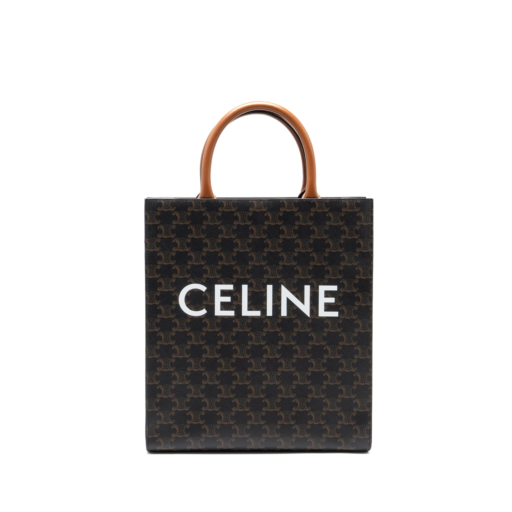 CELINE SMALL CABAS VERTICAL IN TRIOMPHE CANVAS/CALFSKIN TAN GHW