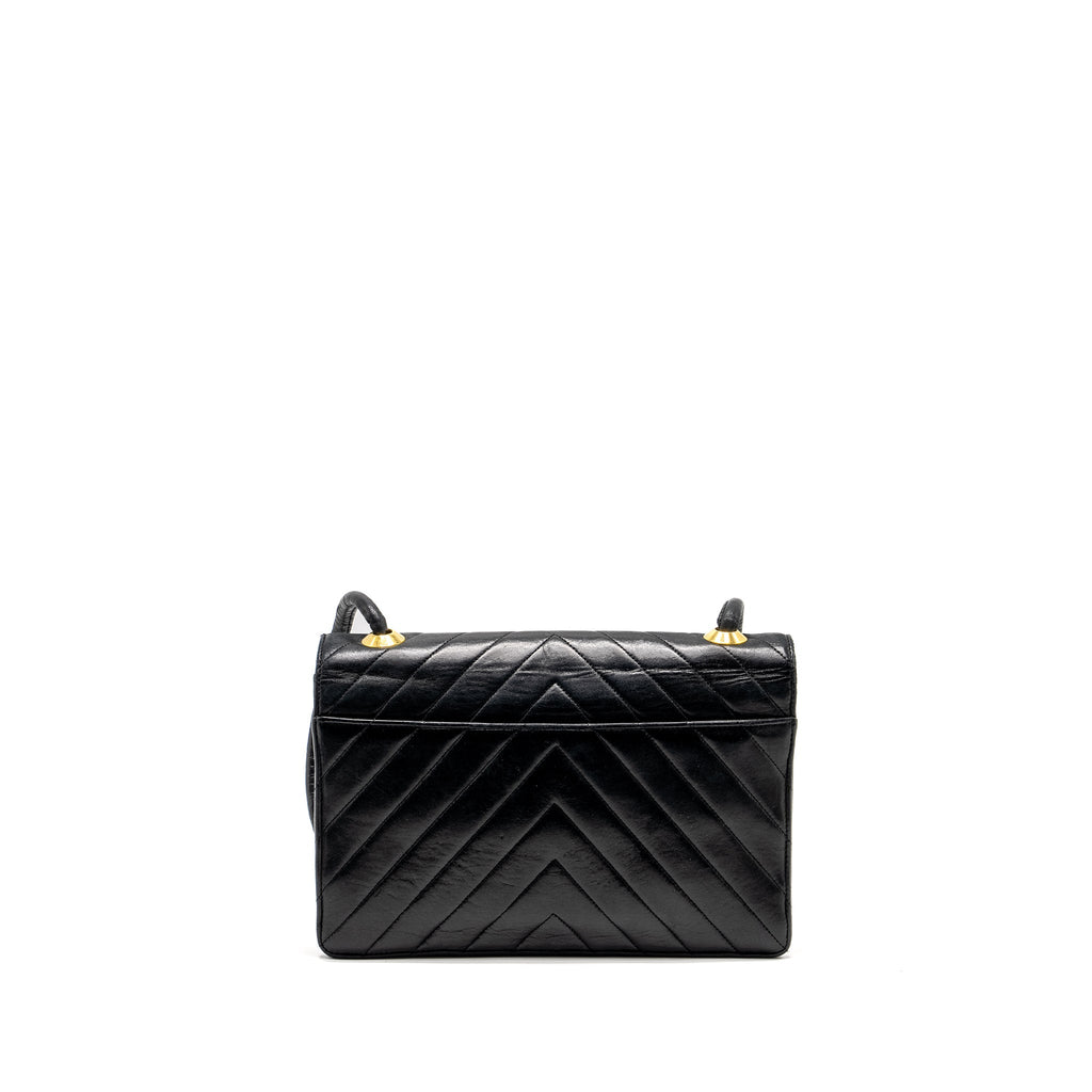 CHANEL VINTAGE CHEVRON FLAP BAG LAMBSKIN BLACK GHW