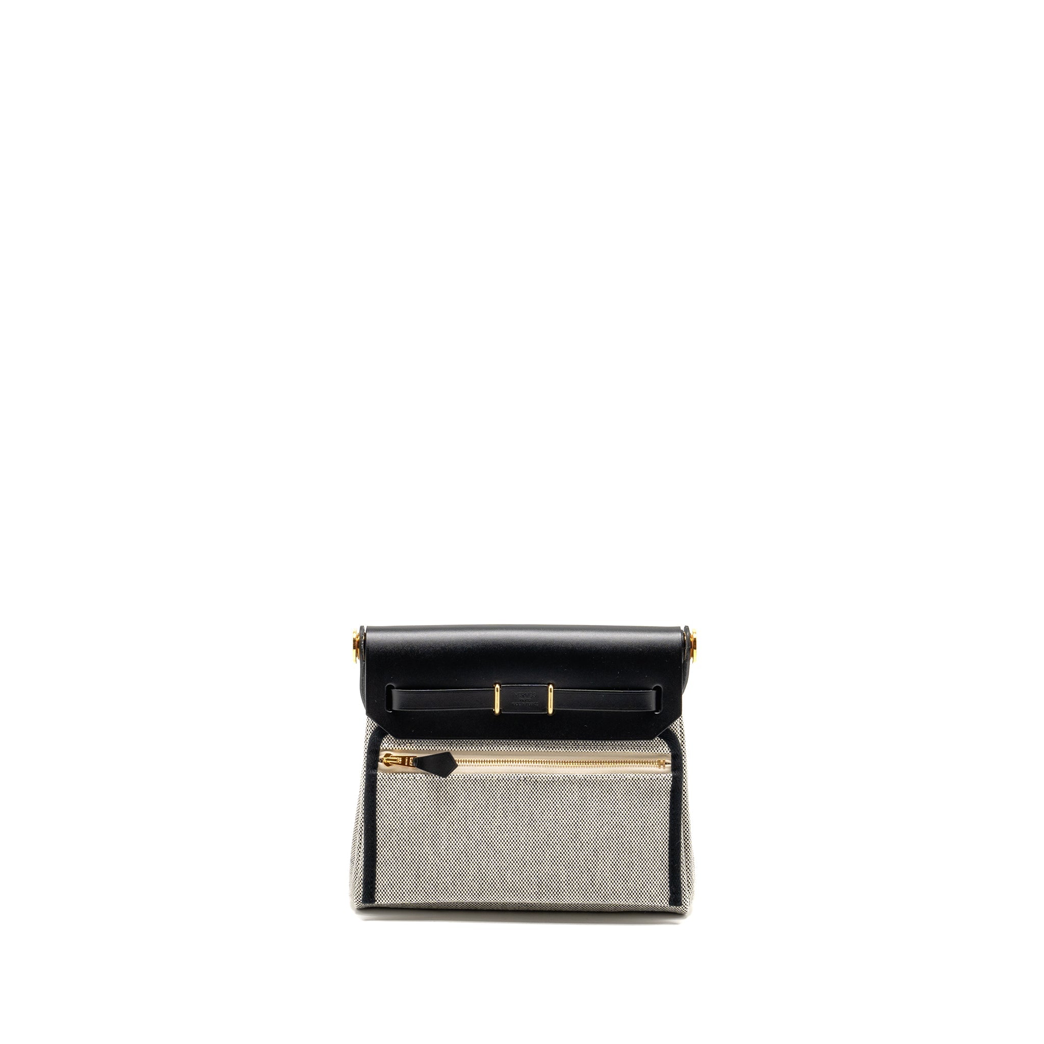 HERMES HERBAG MINI CANVAS/COWHIDE BLACK/ ECRU GHW