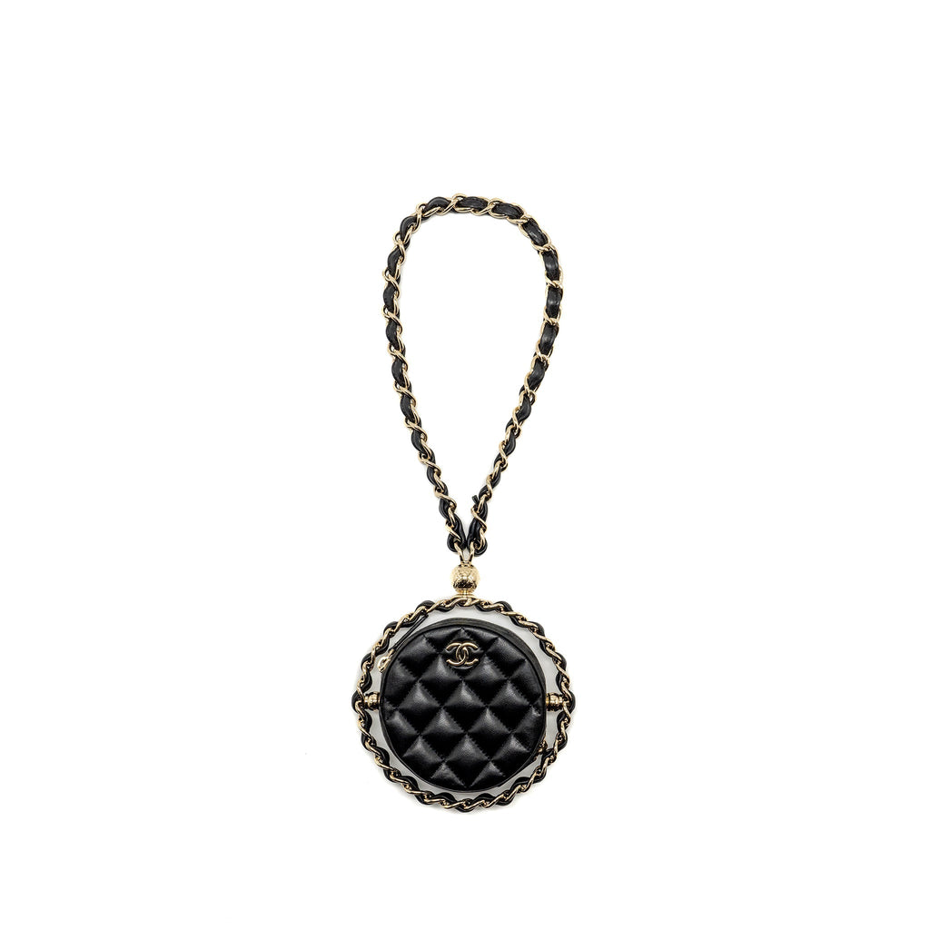 CHANEL 22C QUILTED ROUND CLUTCH WITH CHAIN LAMBSKIN BLACK LGHW