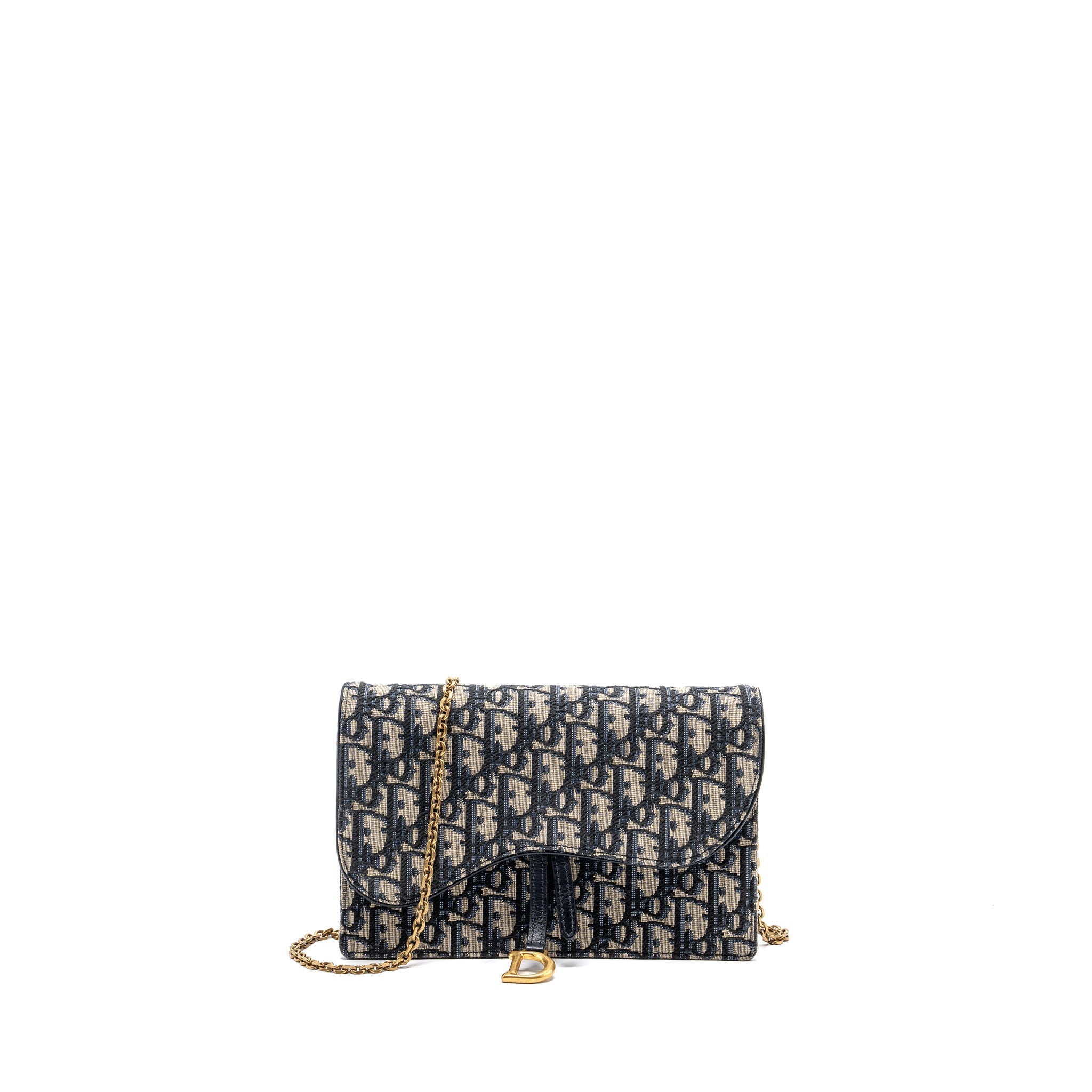DIOR SADDLE FLAP BAG BLUE DIOR OBLIQUE EMBROIDERY GHW
