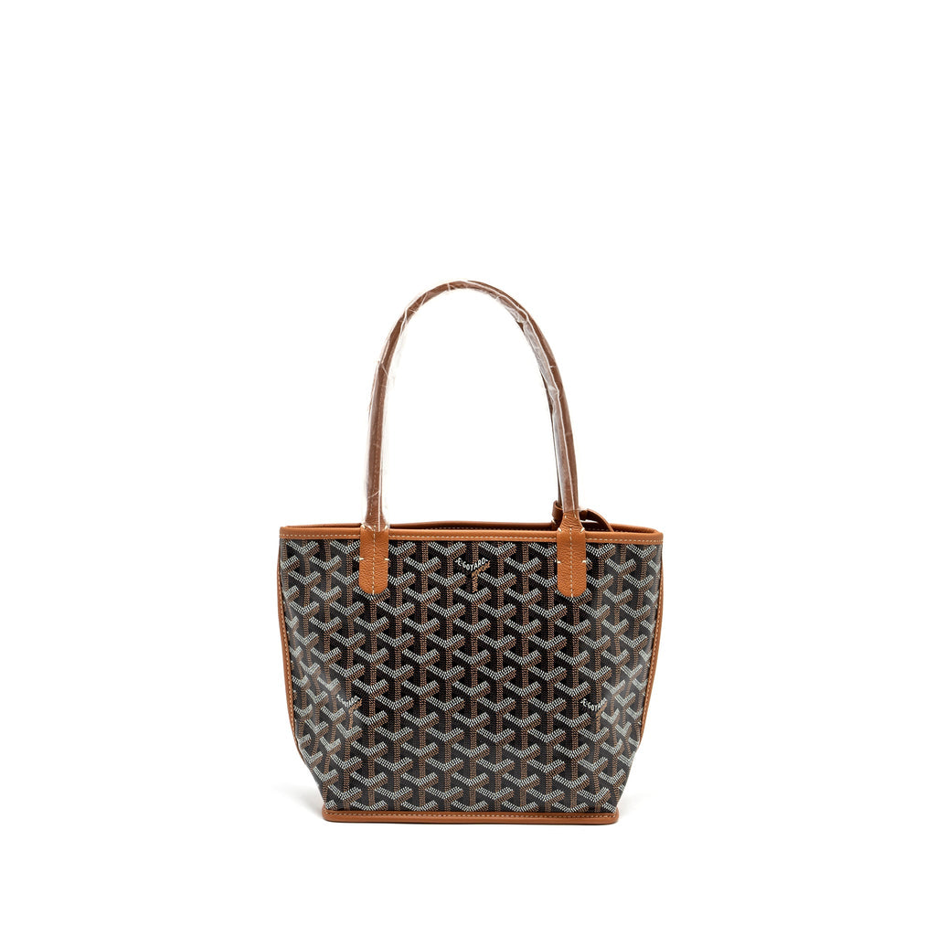 GOYARD MINI ANJOU TOTE BAG GOYARDLINE CANVAS / CALFSKIN BLACK/TAN SHW