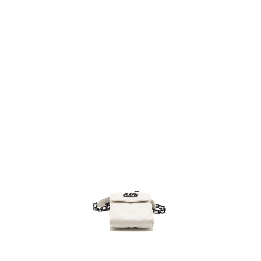 CHANEL VERTICAL 19 PHONE CASE LAMBSKIN WHITE WITH BLACK HARDWARE