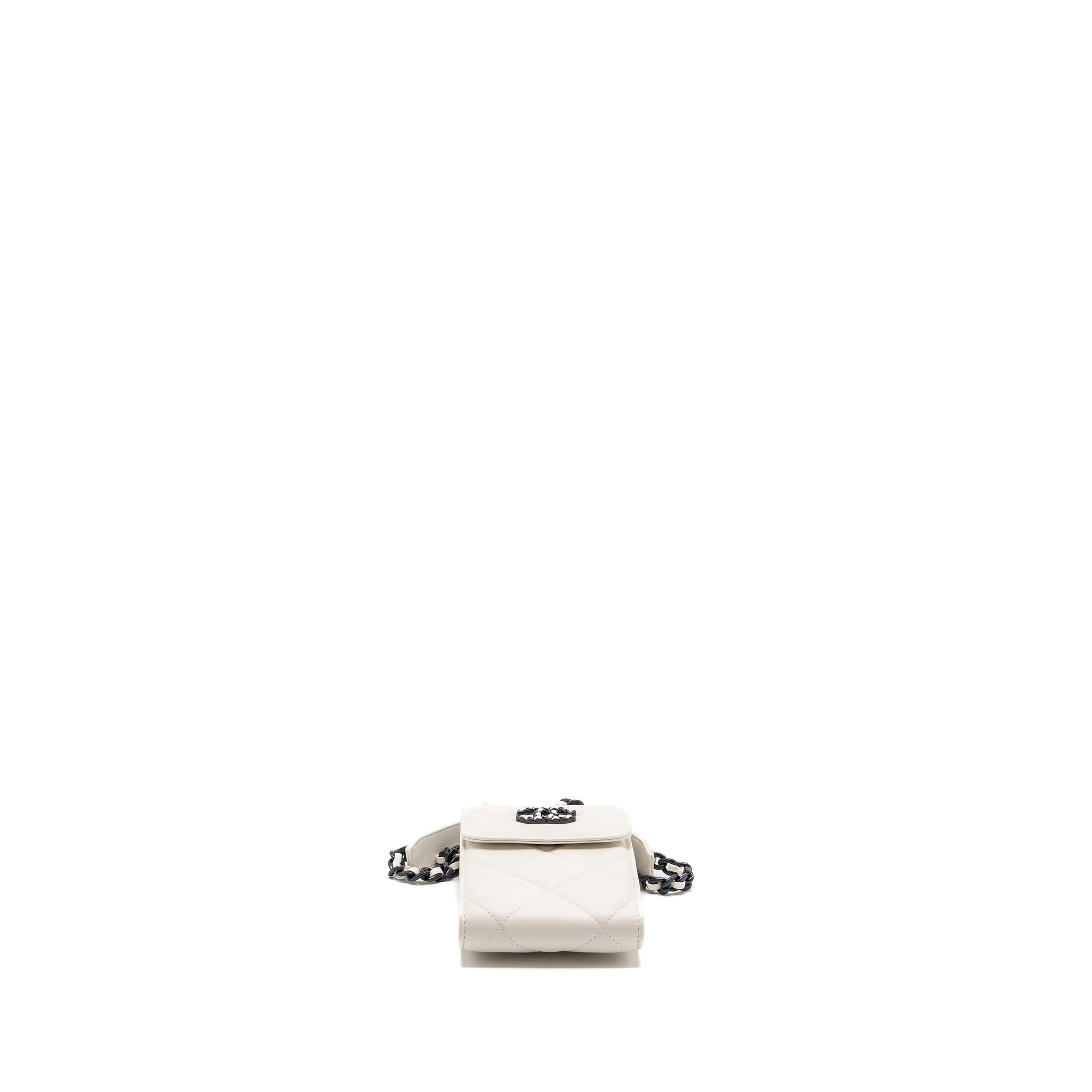 CHANEL VERTICAL 19 PHONE CASE LAMBSKIN WHITE WITH BLACK HARDWARE