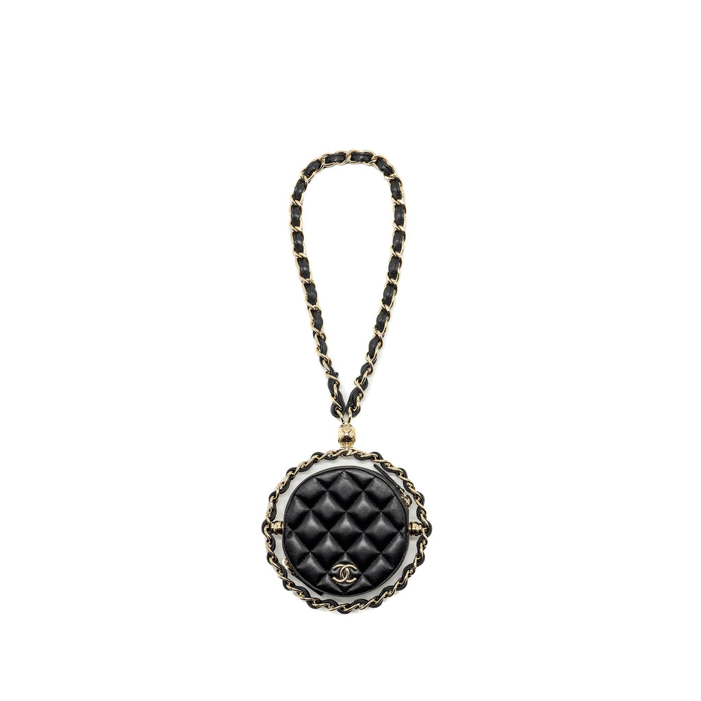 CHANEL 22C QUILTED ROUND CLUTCH WITH CHAIN LAMBSKIN BLACK LGHW