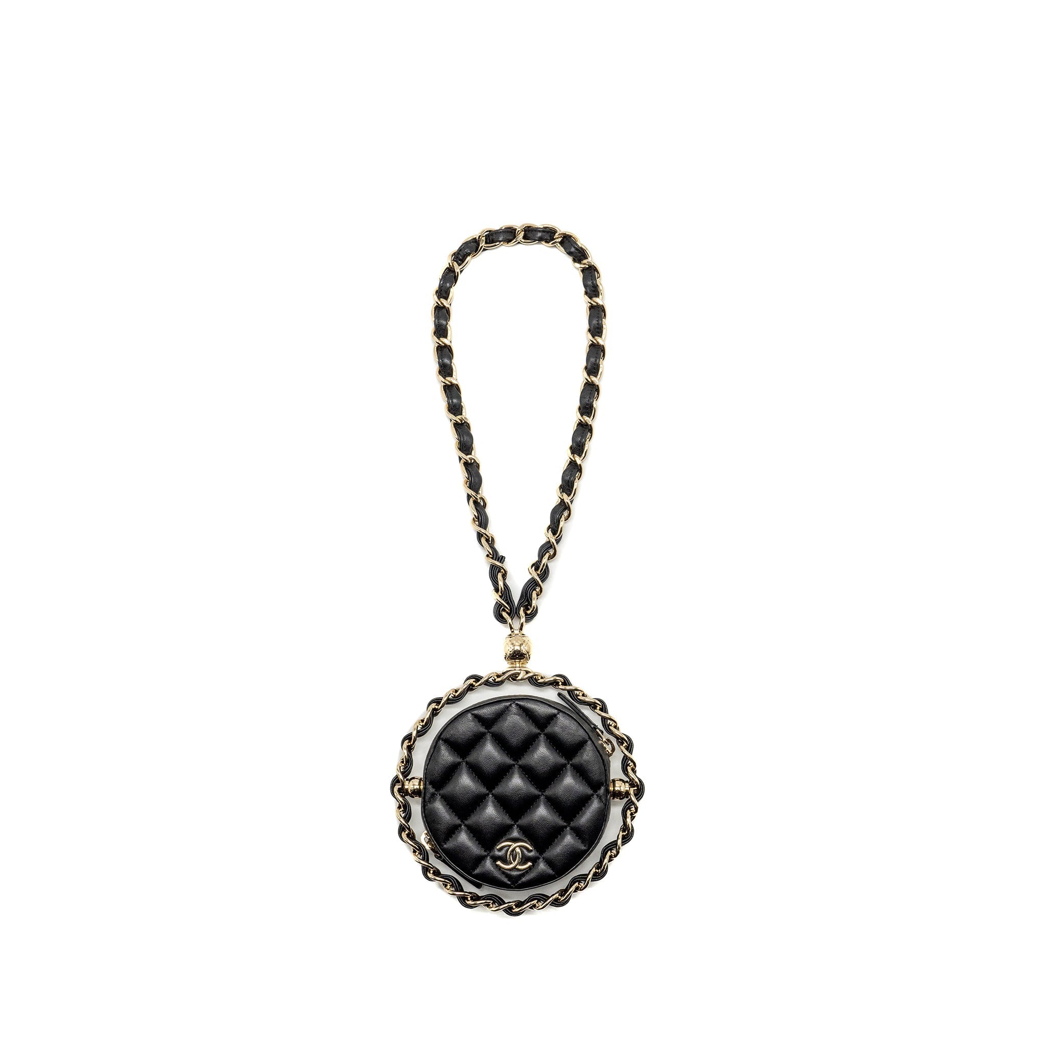 CHANEL 22C QUILTED ROUND CLUTCH WITH CHAIN LAMBSKIN BLACK LGHW