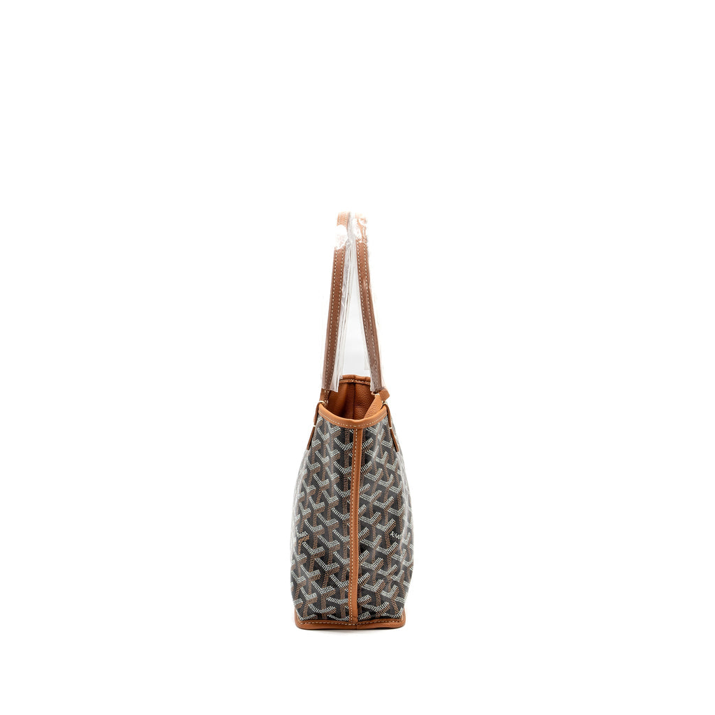 GOYARD MINI ANJOU TOTE BAG GOYARDLINE CANVAS / CALFSKIN BLACK/TAN SHW