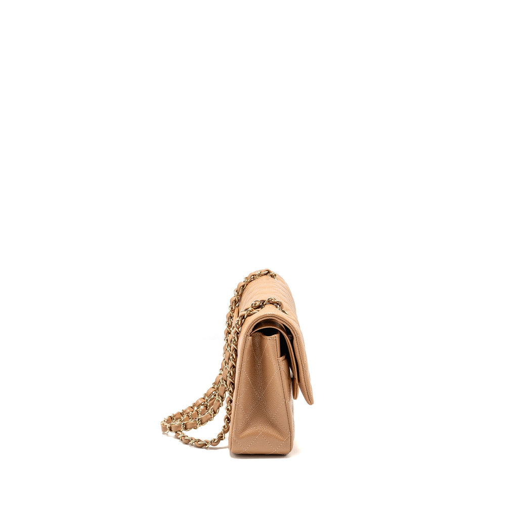 CHANEL MEDIUM CLASSIC DOUBLE FLAP BAG CAVIAR DARK BEIGE LGHW