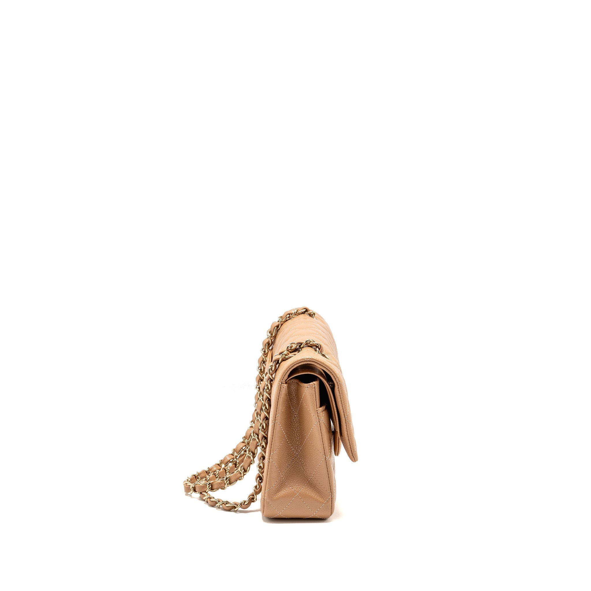 CHANEL MEDIUM CLASSIC DOUBLE FLAP BAG CAVIAR DARK BEIGE LGHW