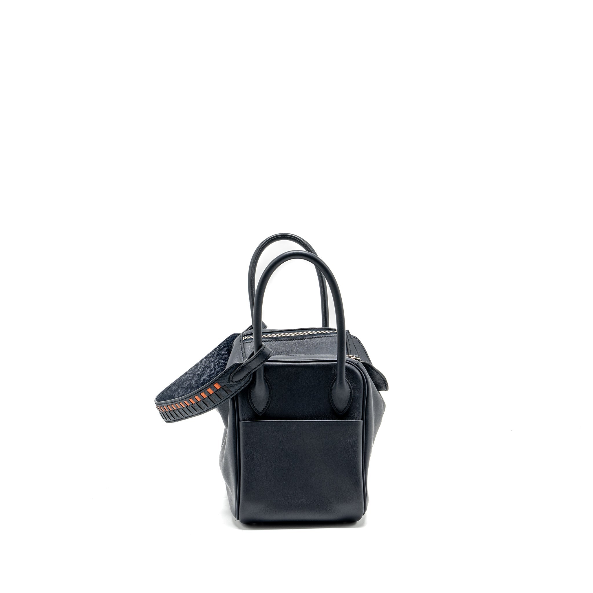HERMES LINDY 26 SWIFT/EPSOM BLUE INDIGO WITH TRESSAGE STRAP SHW