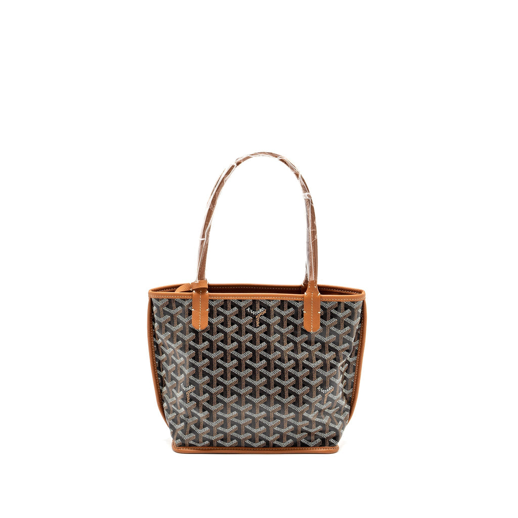 GOYARD MINI ANJOU TOTE BAG GOYARDLINE CANVAS / CALFSKIN BLACK/TAN SHW