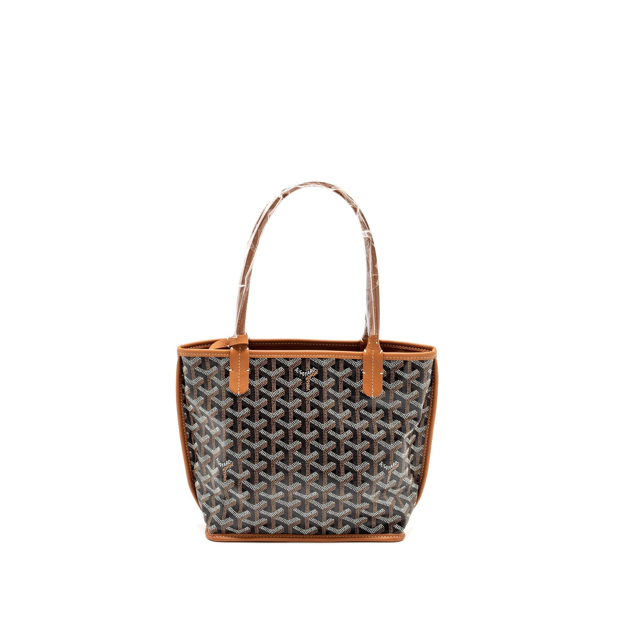 GOYARD MINI ANJOU TOTE BAG GOYARDLINE CANVAS / CALFSKIN BLACK/TAN SHW