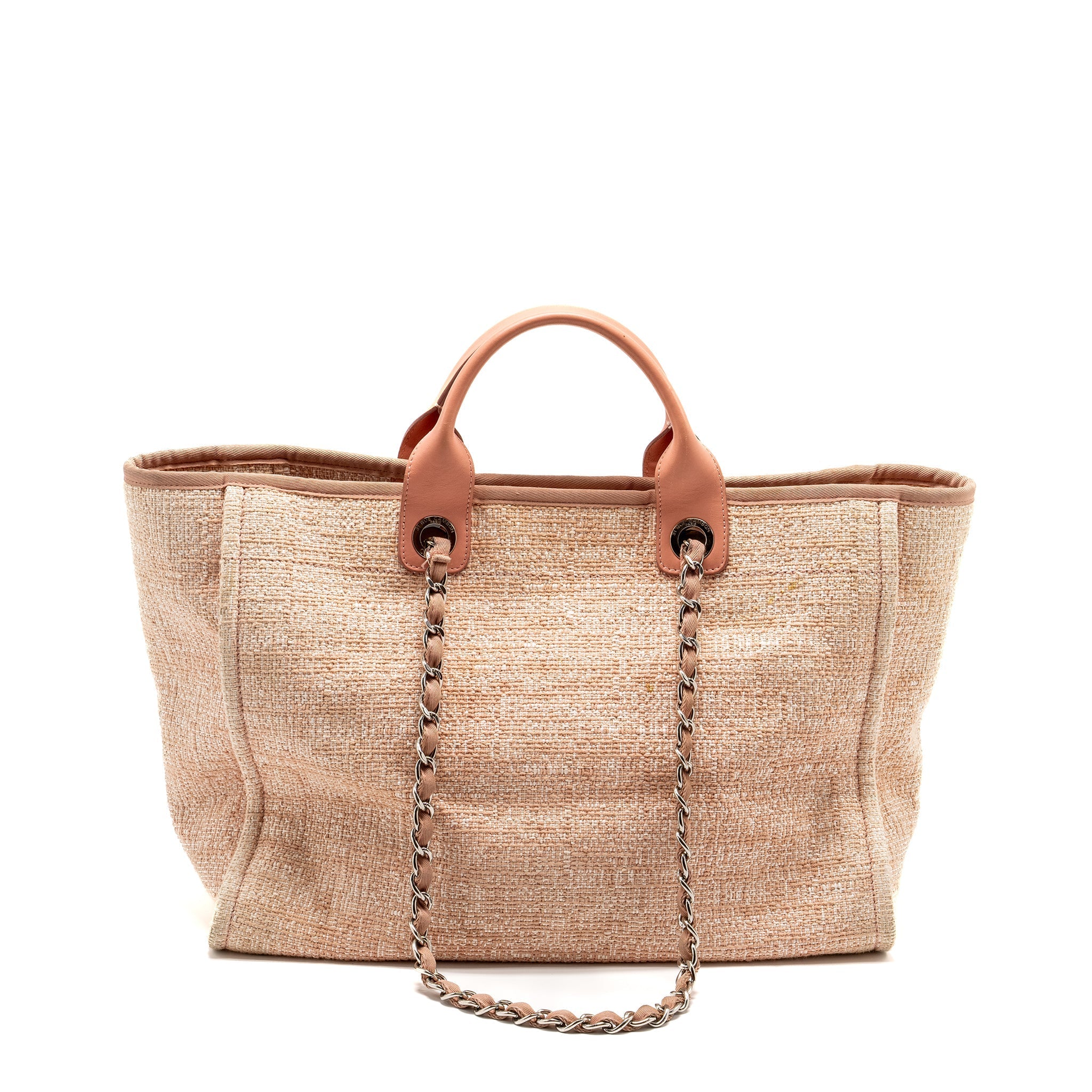 CHANEL DEAUVILLE TOTE BAG CANVAS/ CALFSKIN PINK SHW