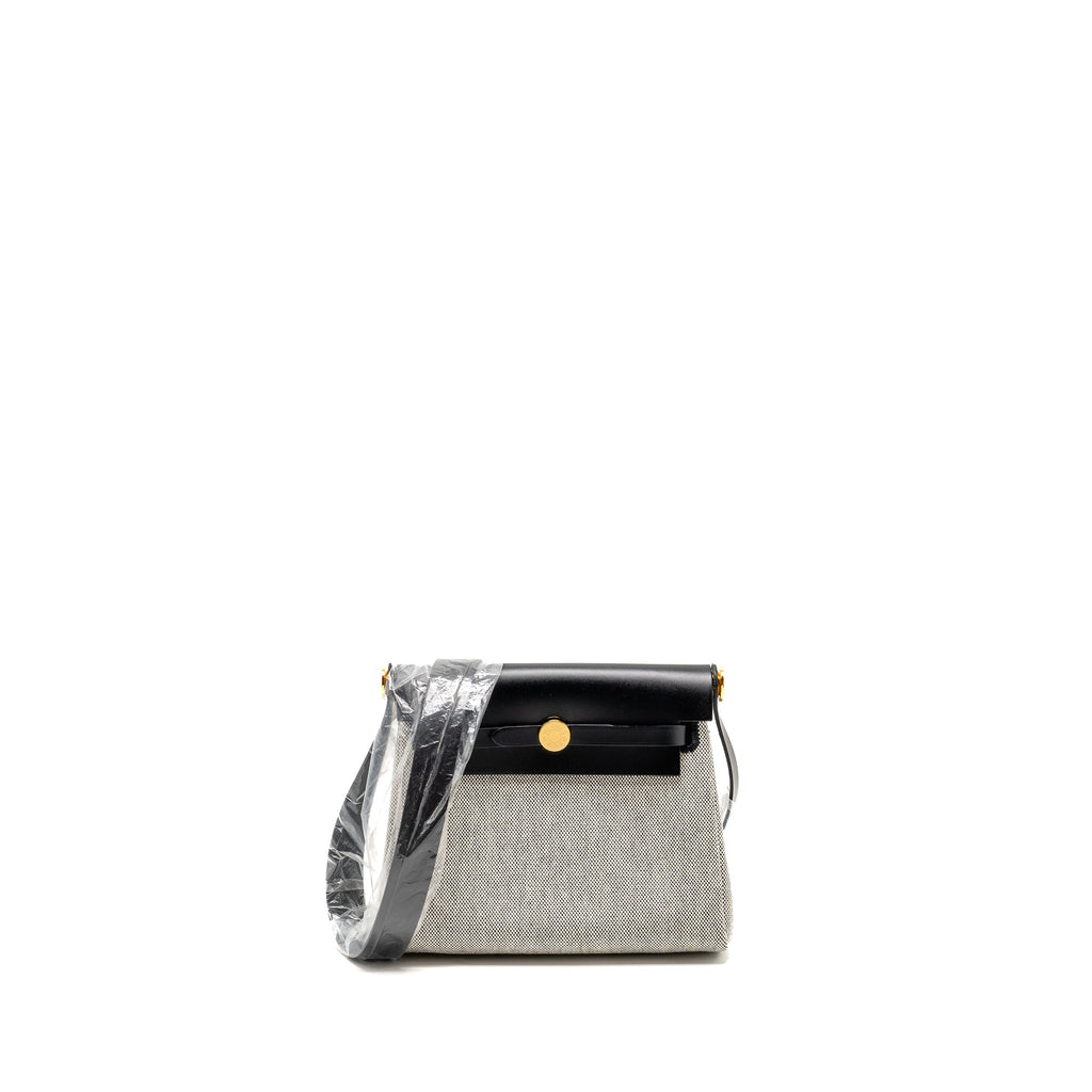 HERMES HERBAG MINI CANVAS/COWHIDE BLACK ECRU GHW