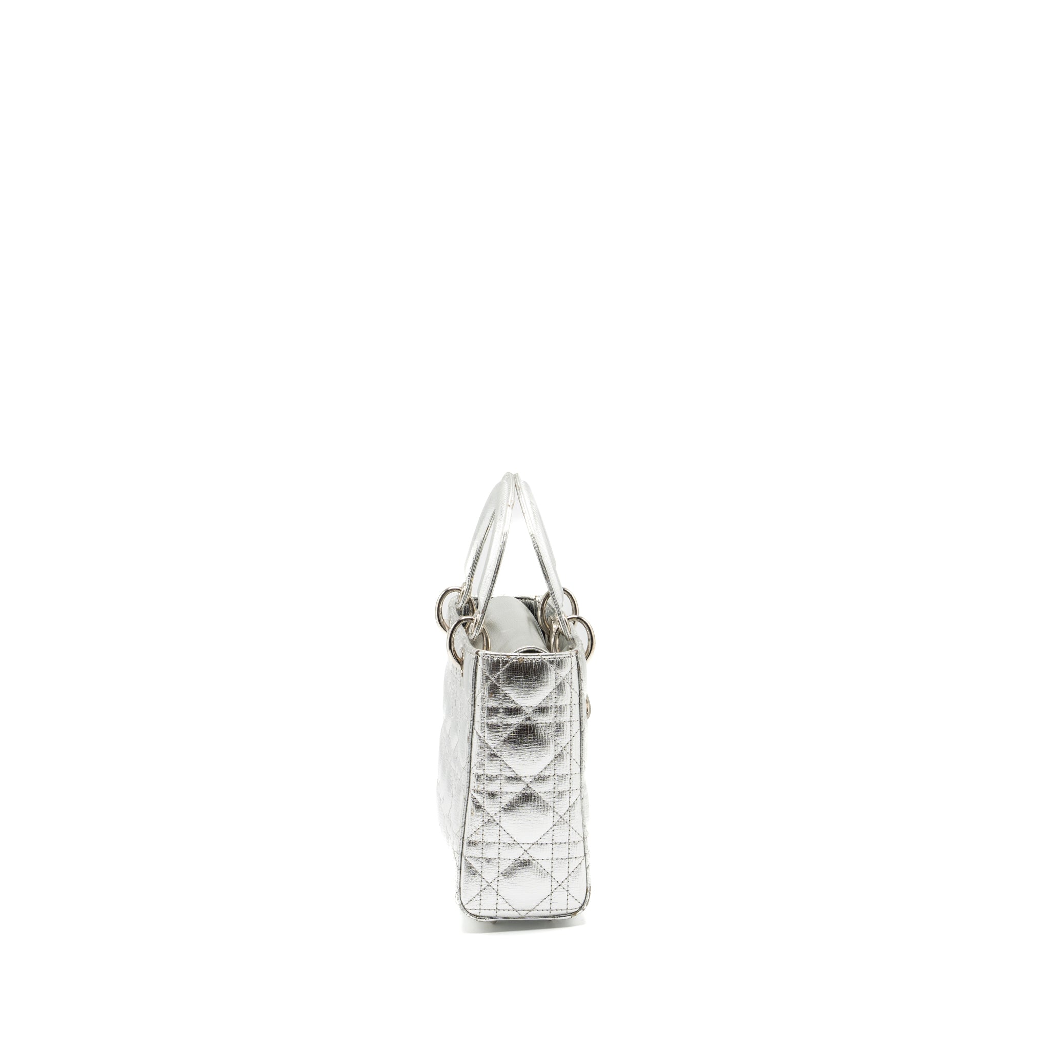 DIOR SMALL MY ABC LADY DIOR CANNAGE CALFSKIN METALLIC SILVER SHW
