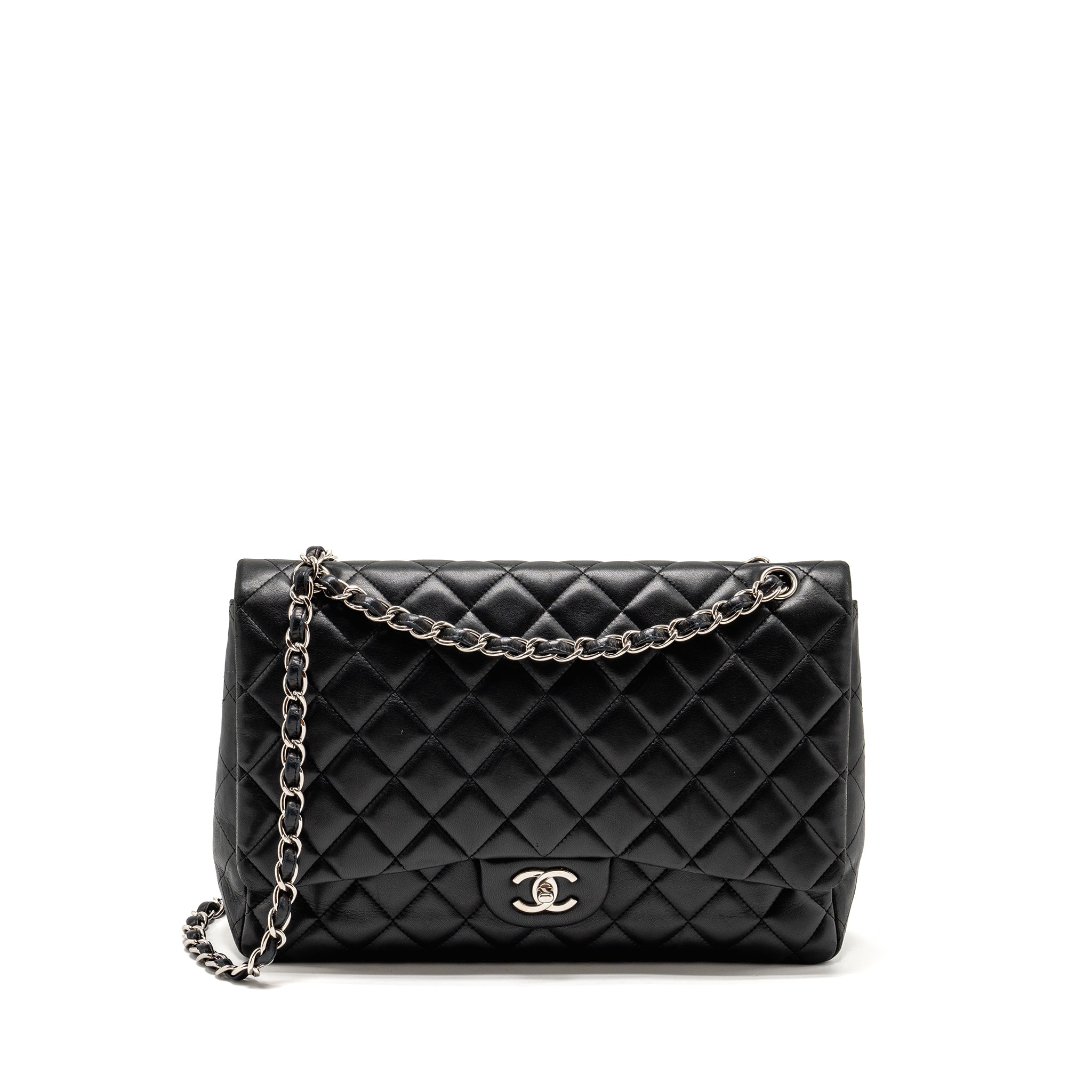 CHANEL MAXI CLASSIC SINGLE FLAP BAG LAMBSKIN BLACK SHW