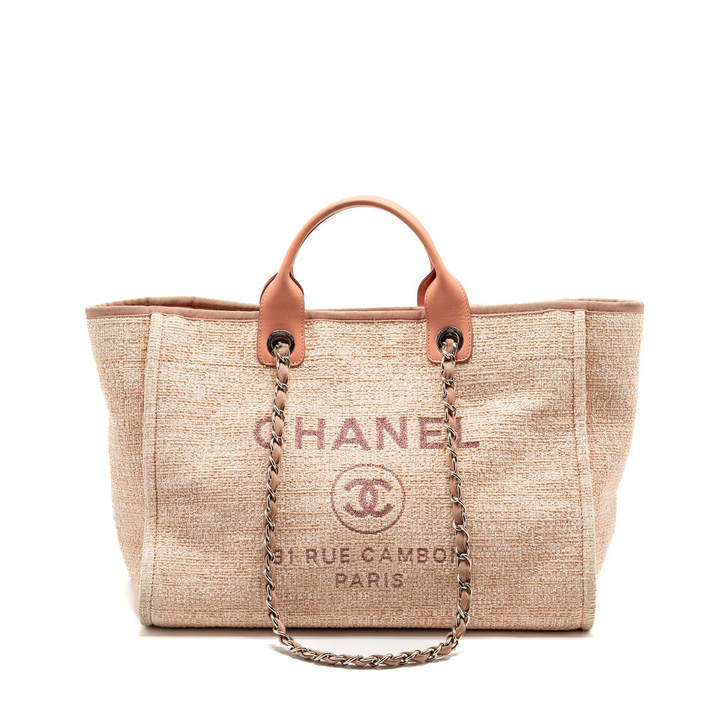 CHANEL DEAUVILLE TOTE BAG CANVAS/ CALFSKIN PINK SHW