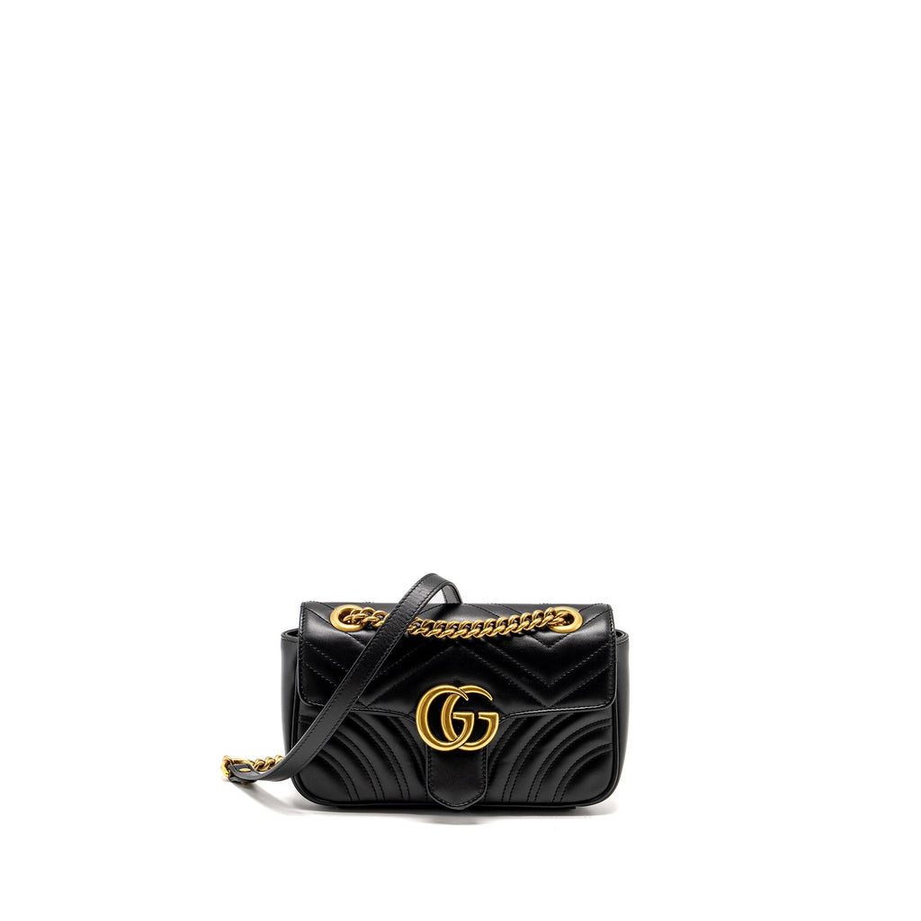GUCCI MINI GG MARMONT SHOULDER BAG CALFSKIN BLACK GHW