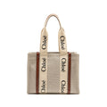 CHLOE WOODY TOTE BAG CANVAS IVORY / BROWN