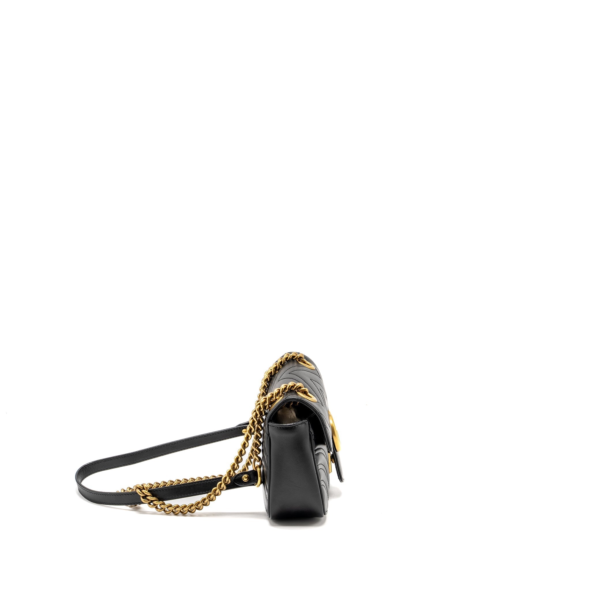 GUCCI MINI GG MARMONT SHOULDER BAG CALFSKIN BLACK GHW