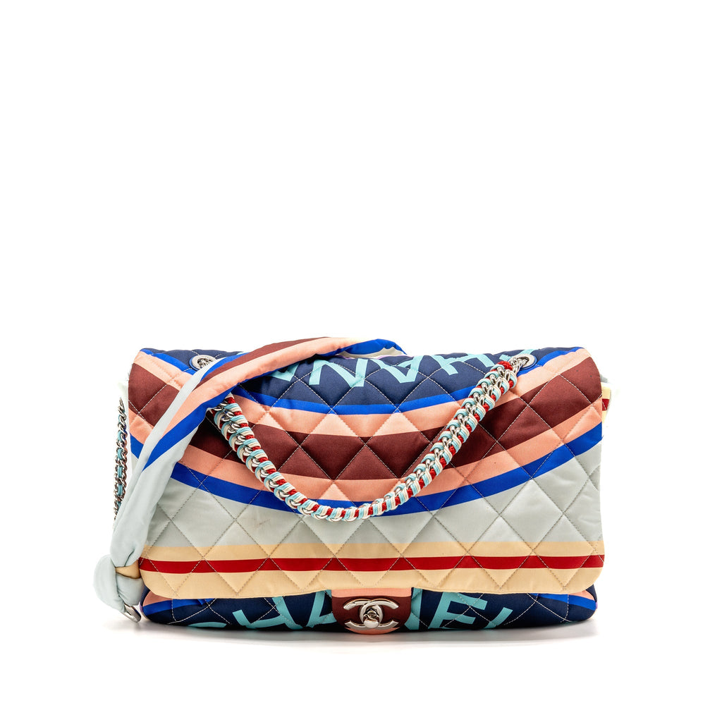 CHANEL LARGE QUILTED SINGLE FLAP BAG FABRIC MULTICOLOUR SHW