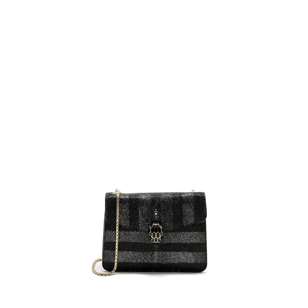 BVLGARI SERPENTI FOREVER BAG GALUCHAT BLACK/ GREY LGHW