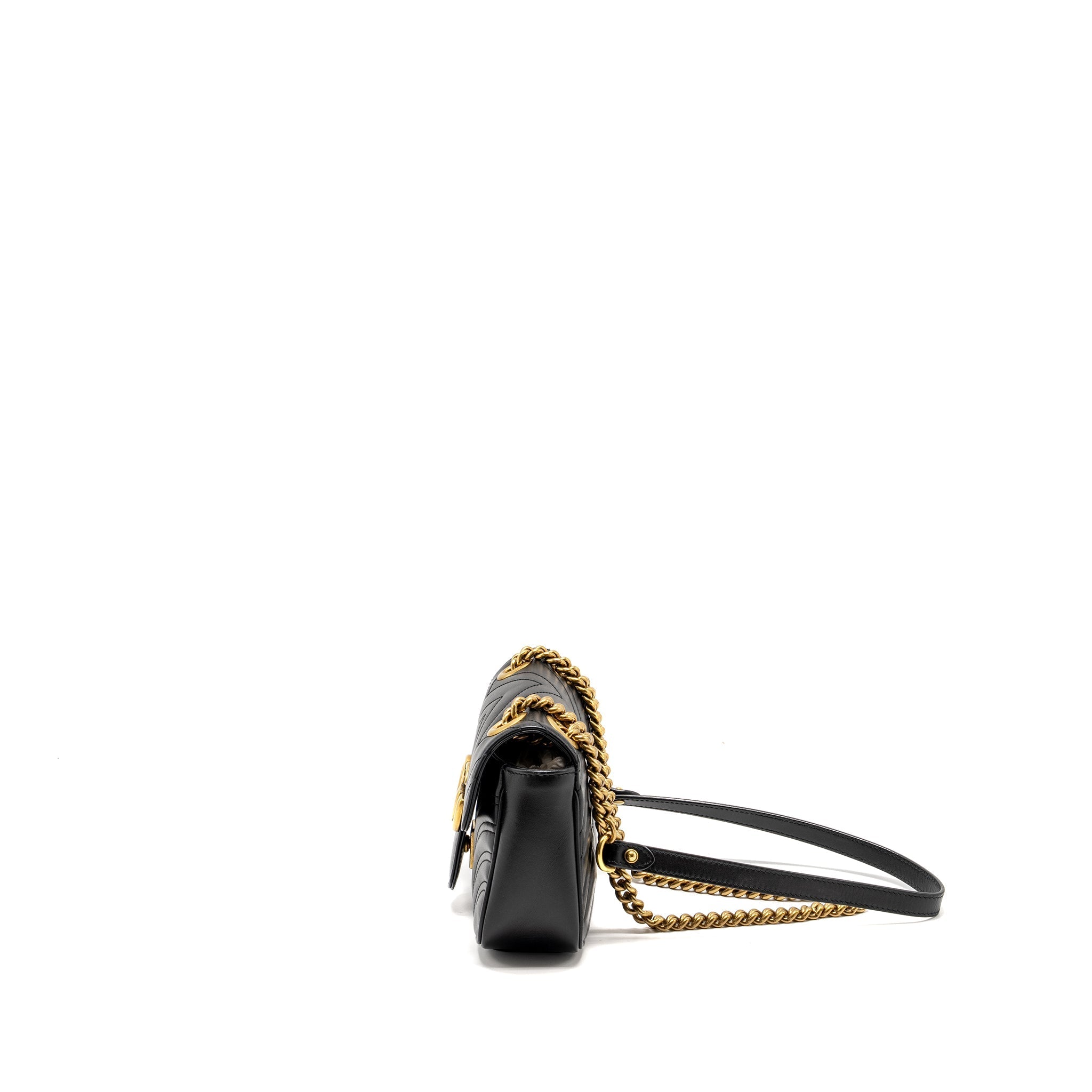 GUCCI MINI GG MARMONT SHOULDER BAG CALFSKIN BLACK GHW