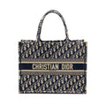 DIOR MEDIUM BOOK TOTE OBLIQUE EMBROIDERY ECRU/BLUE