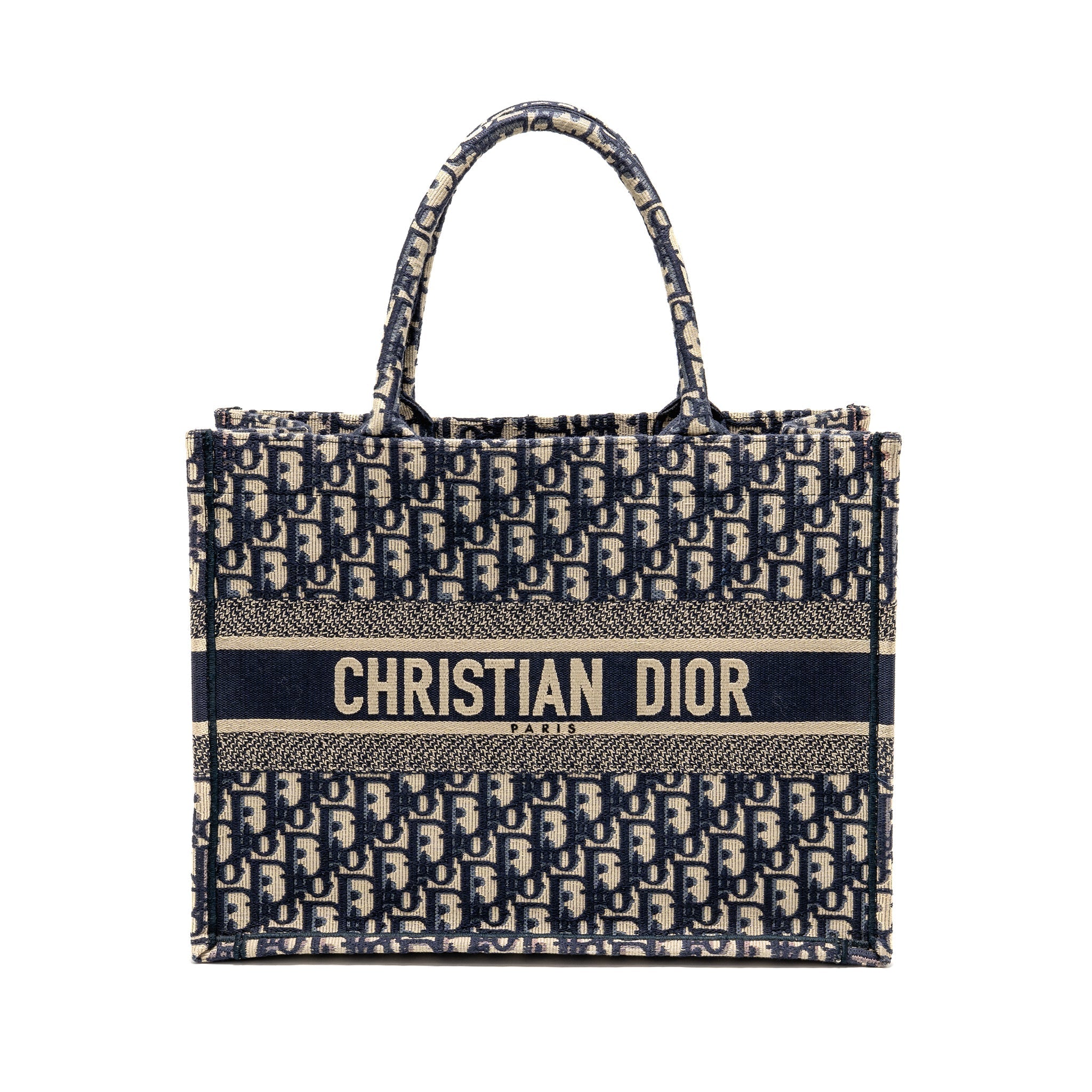 DIOR MEDIUM BOOK TOTE OBLIQUE EMBROIDERY ECRU/BLUE