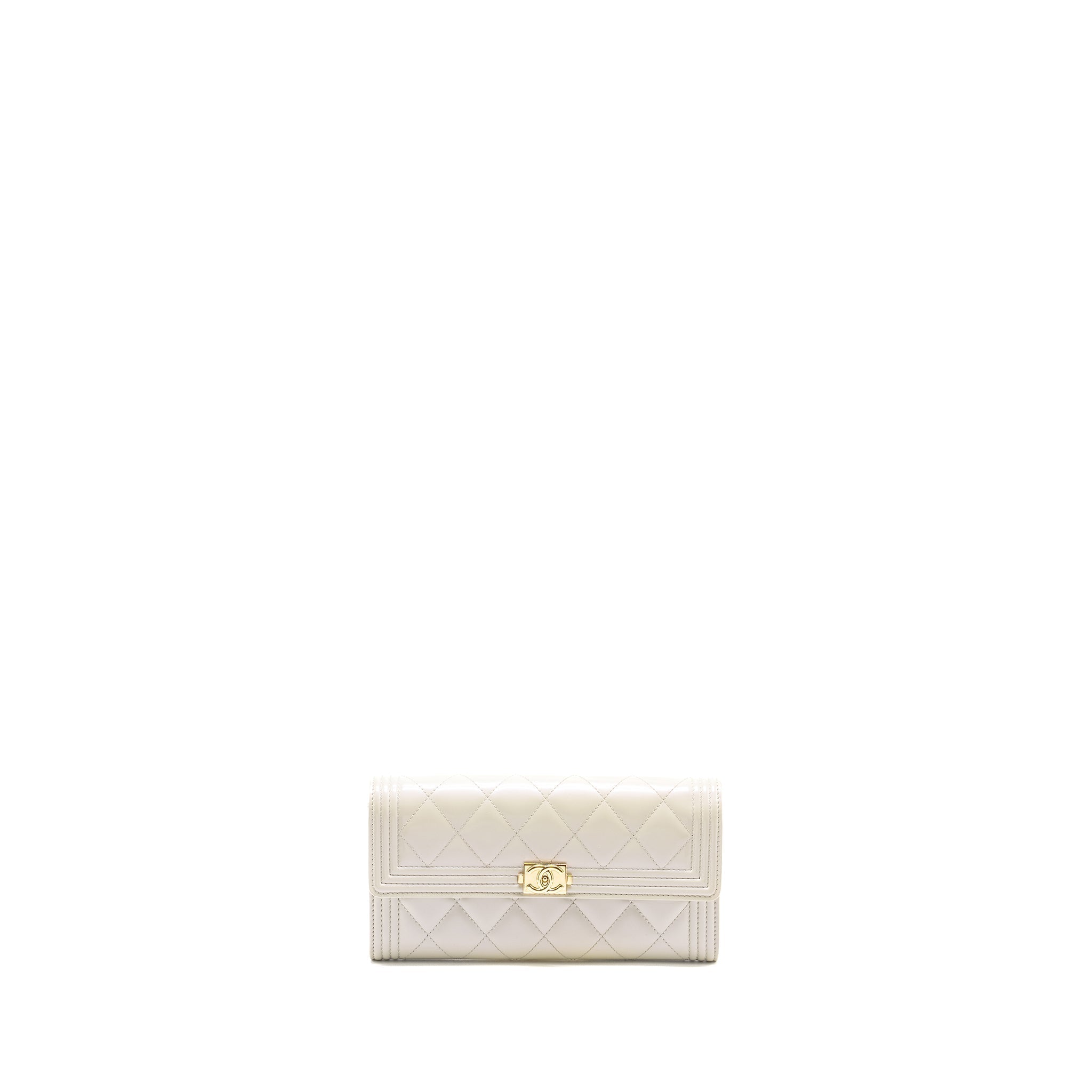 CHANEL BOY LONG WALLET PATENT IRIDESCENT LIGHT GREY LGHW