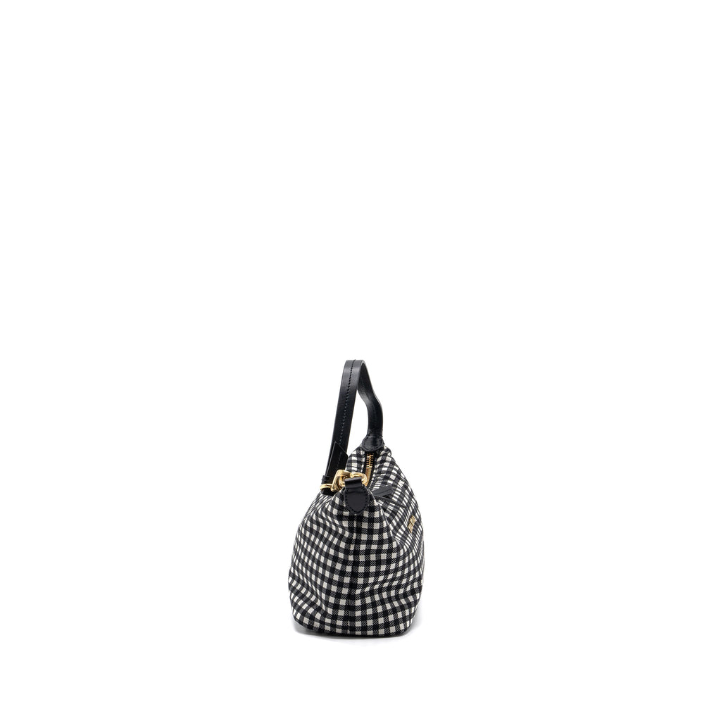 MIU MIU SPIRIT PRINTED FAILLE MINI-BAG NYLON BLACK / WHITE GHW