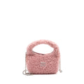 MIU MIU WANDER MATELASSÉ MINI HOBO BAG SHEARLING LIGHT PINK SHW