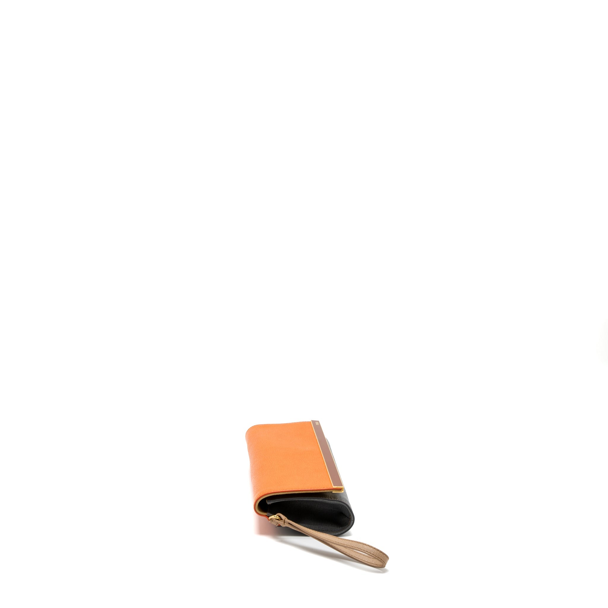 FENDI FLAP CLUTCH CALFSKIN ORANGE/MULTICOLOUR GHW